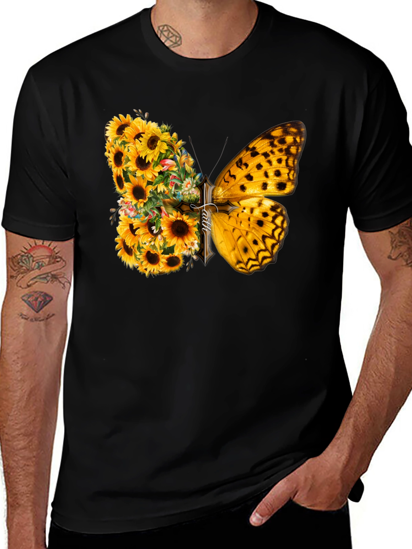 Sunflower Butterfly Graphic T-Shirt