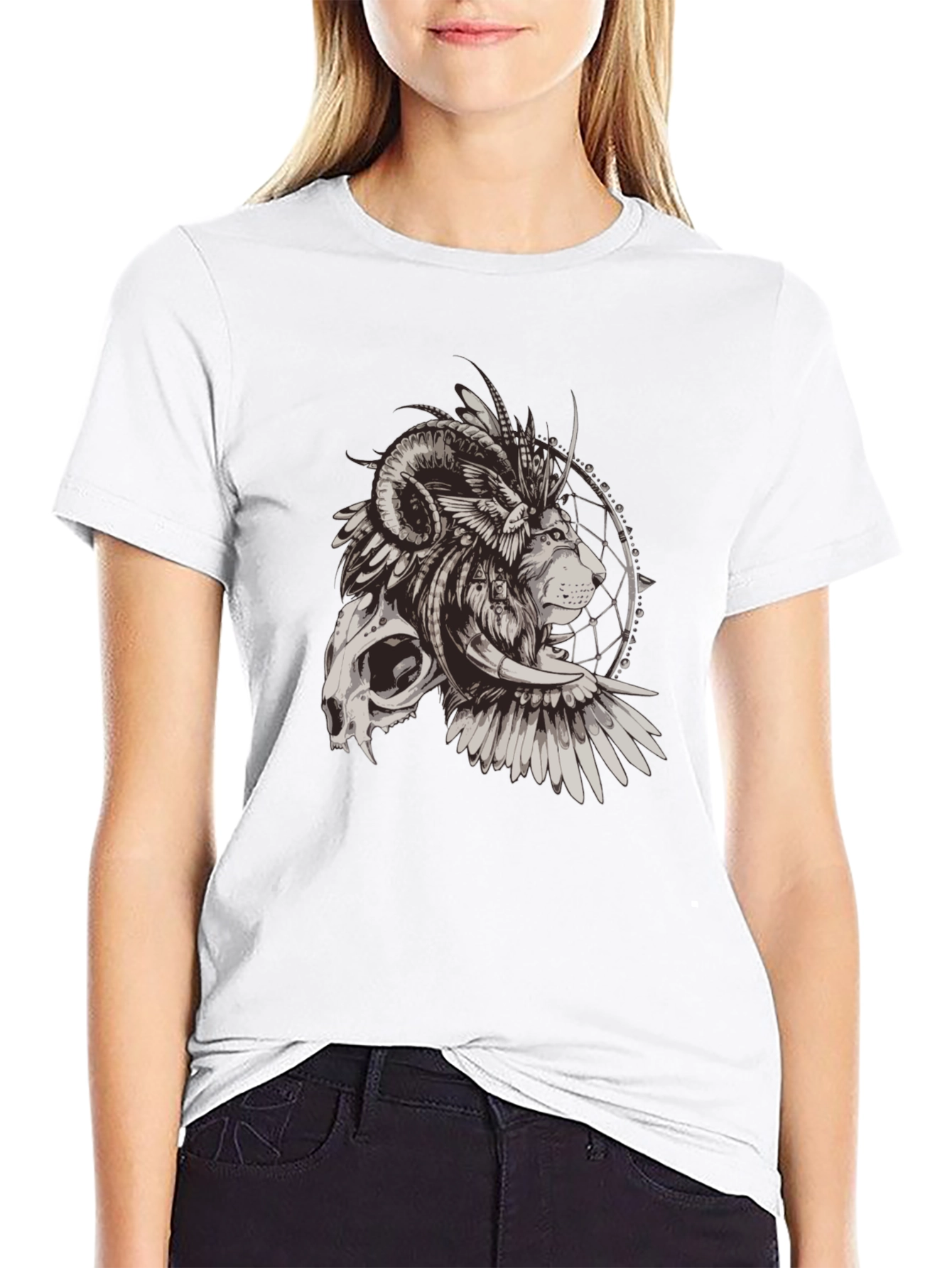 Skull Lion Dreamcatcher Graphic Tee - Mens Black T-Shirt