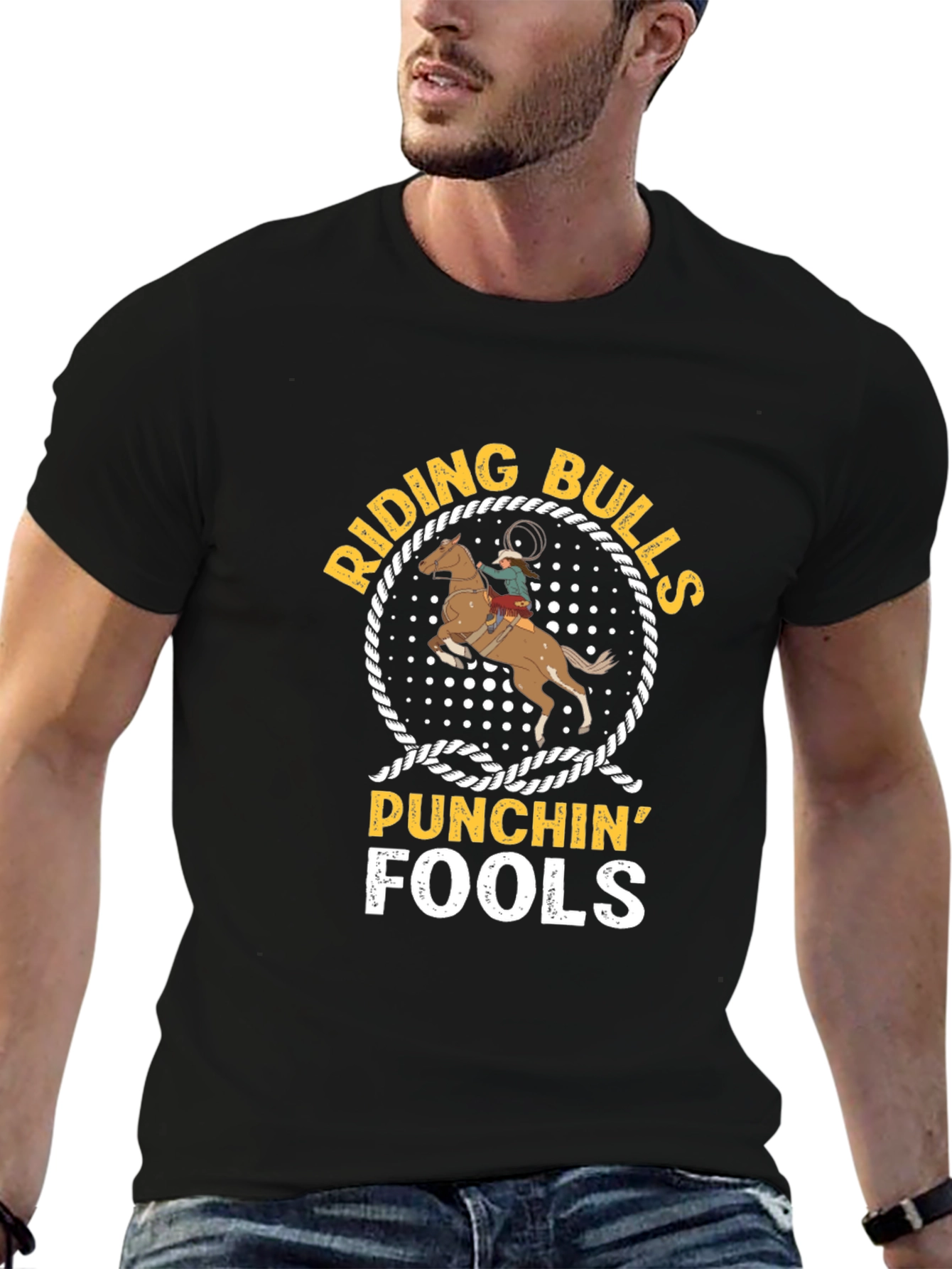 Riding Bulls Punchin Fools Black T-Shirt