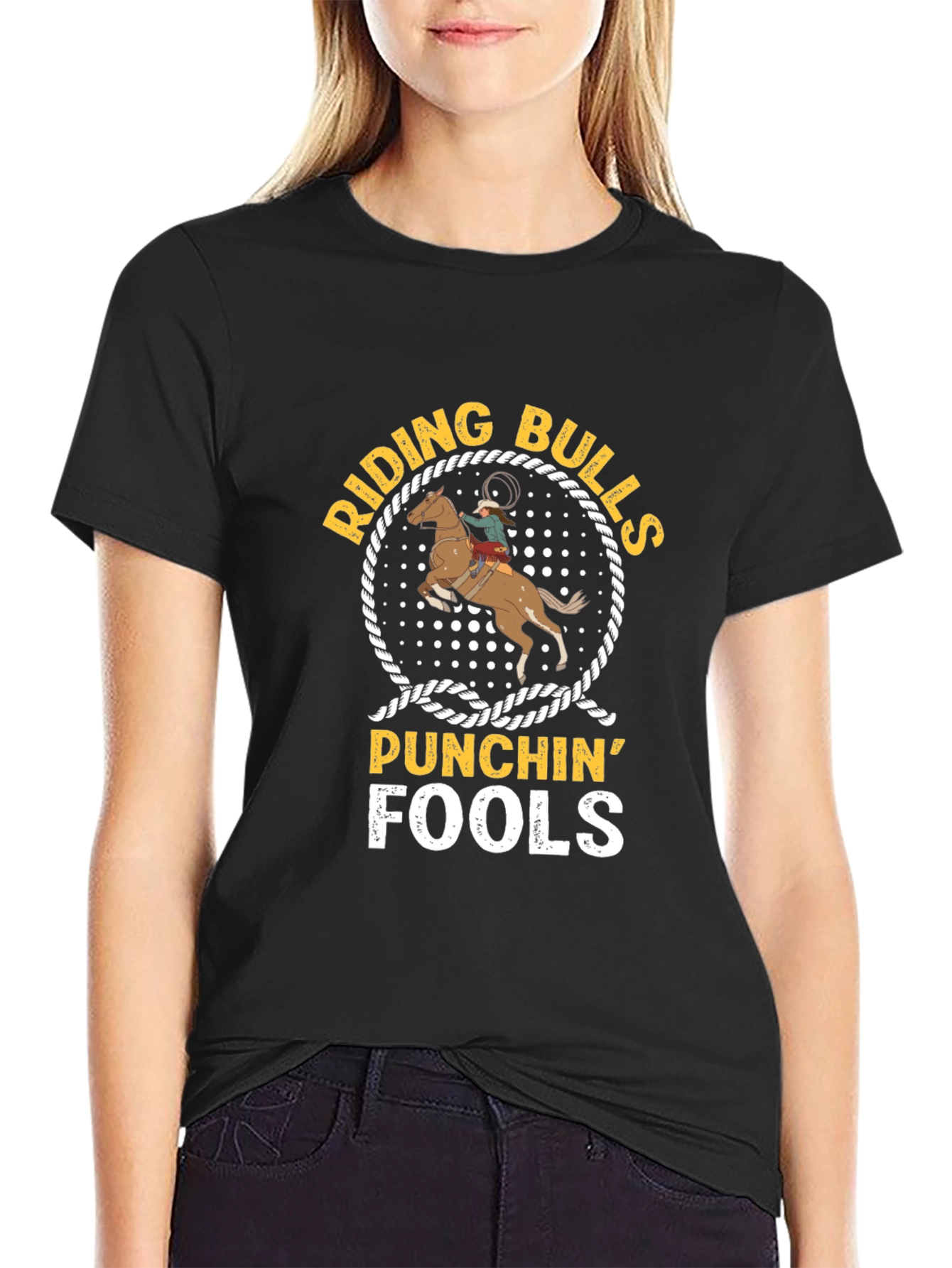 Riding Bulls Punchin Fools Black T-Shirt