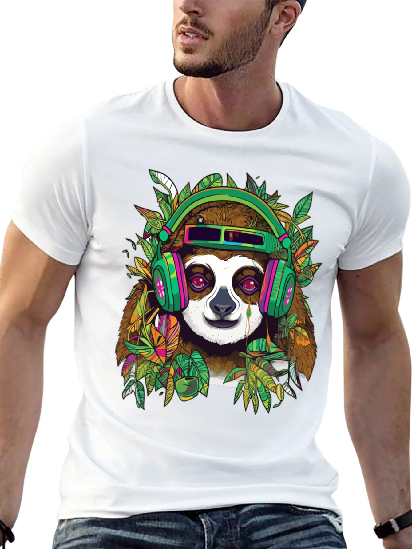 Sloth in Headphones Graphic Tee