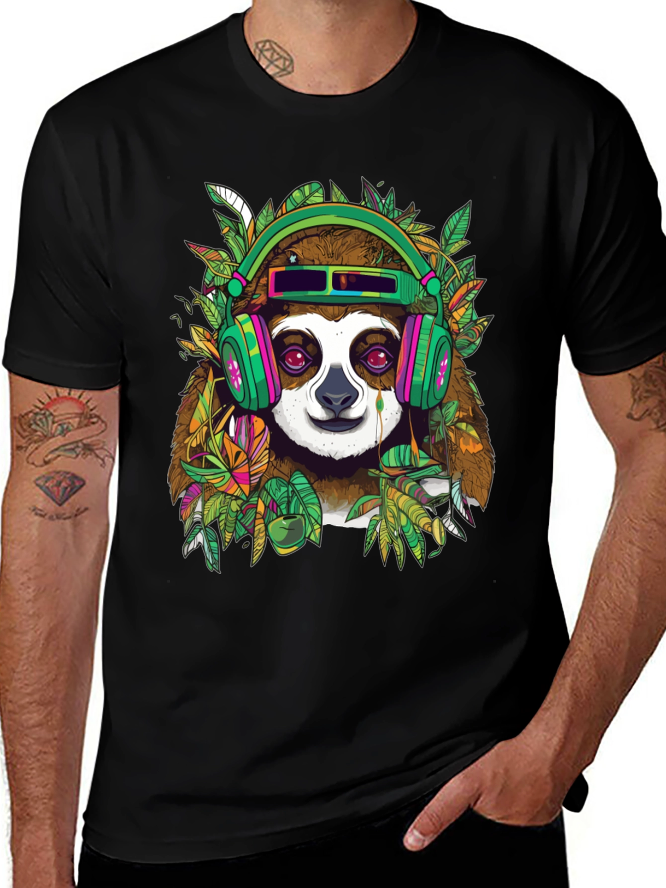 Sloth in Headphones Graphic Tee