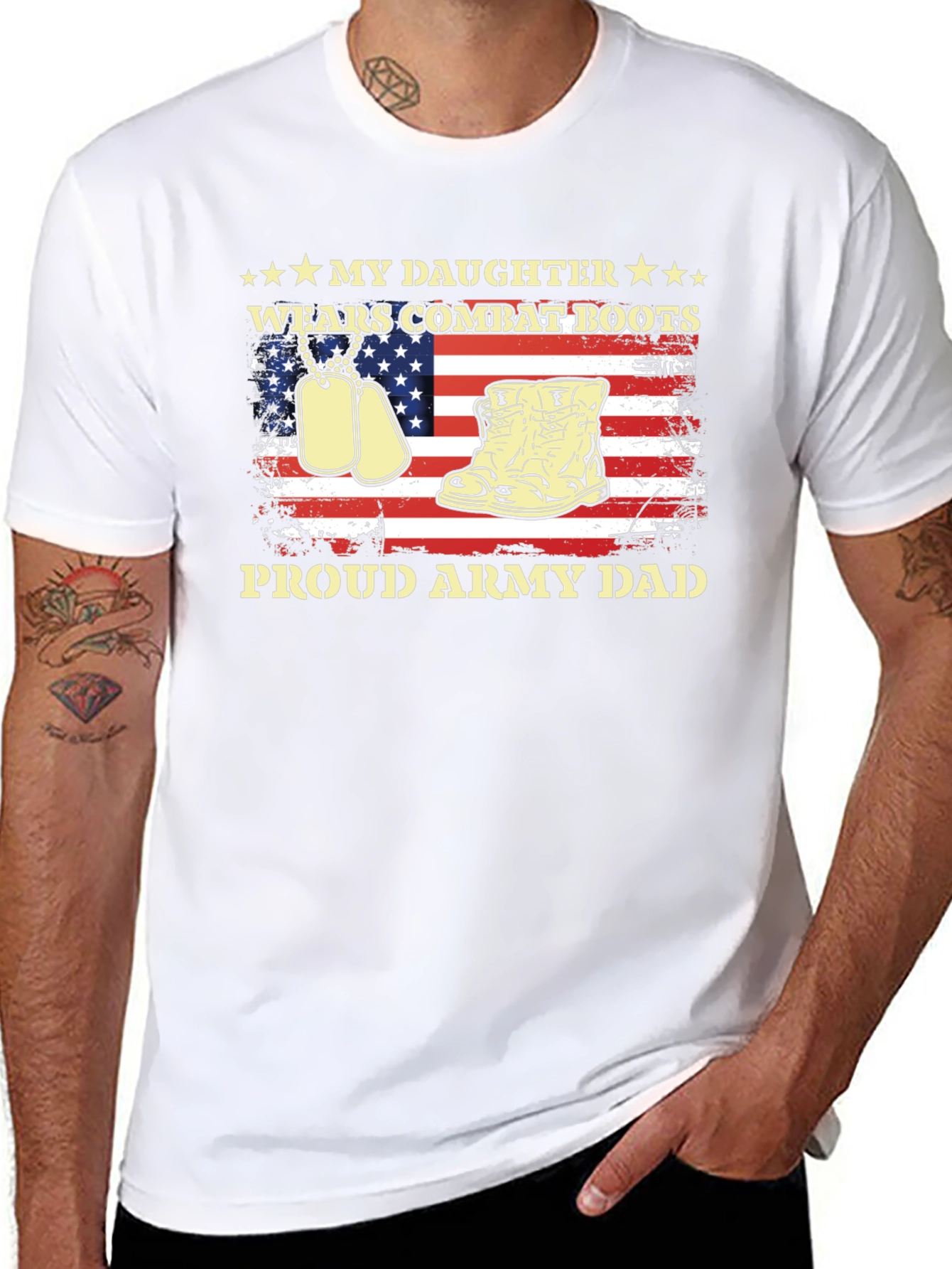 Proud Army Dad - Daughter Wears Combat Boots T-Shirt