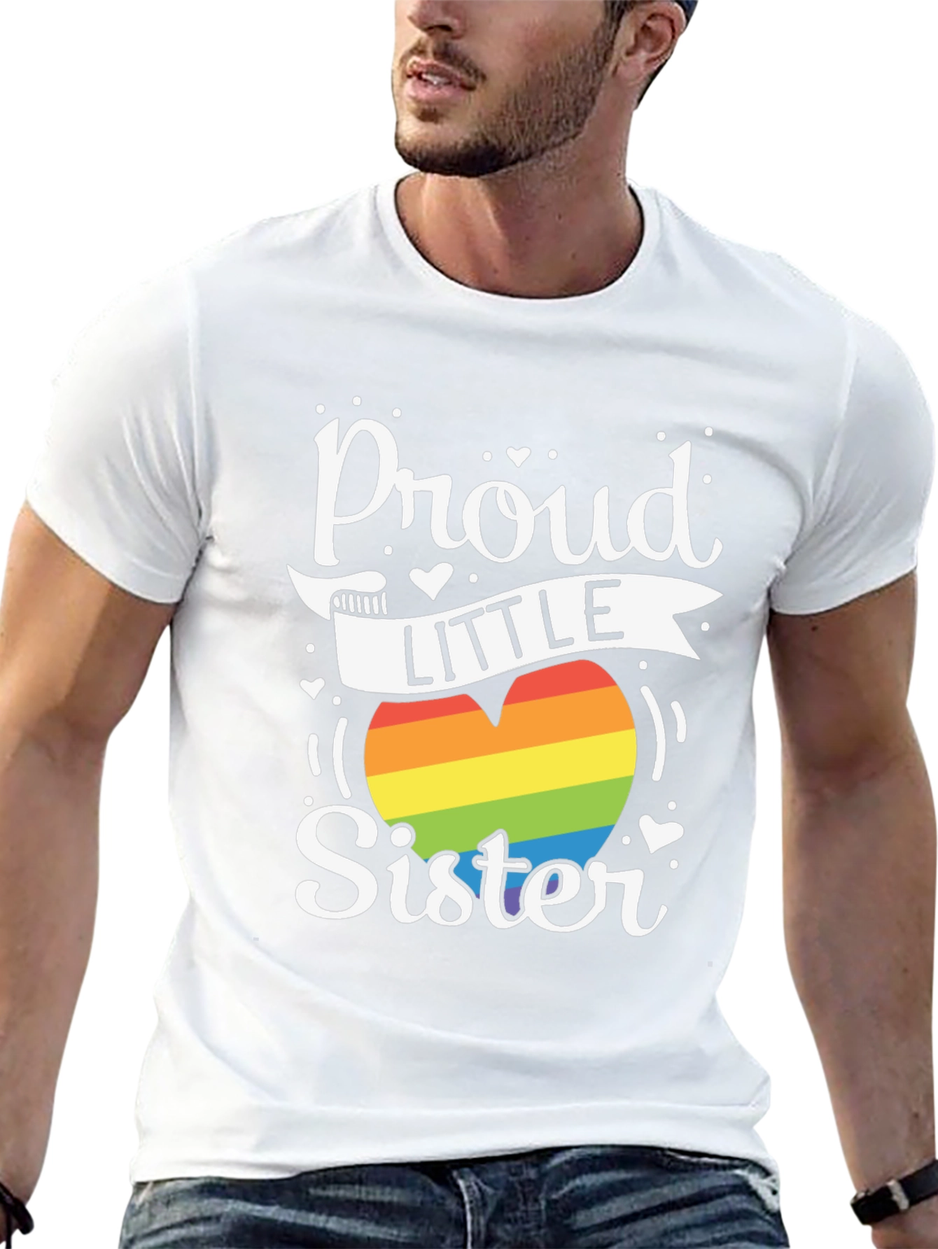 Proud Little Sister LGBTQ Pride Rainbow Heart T-Shirt
