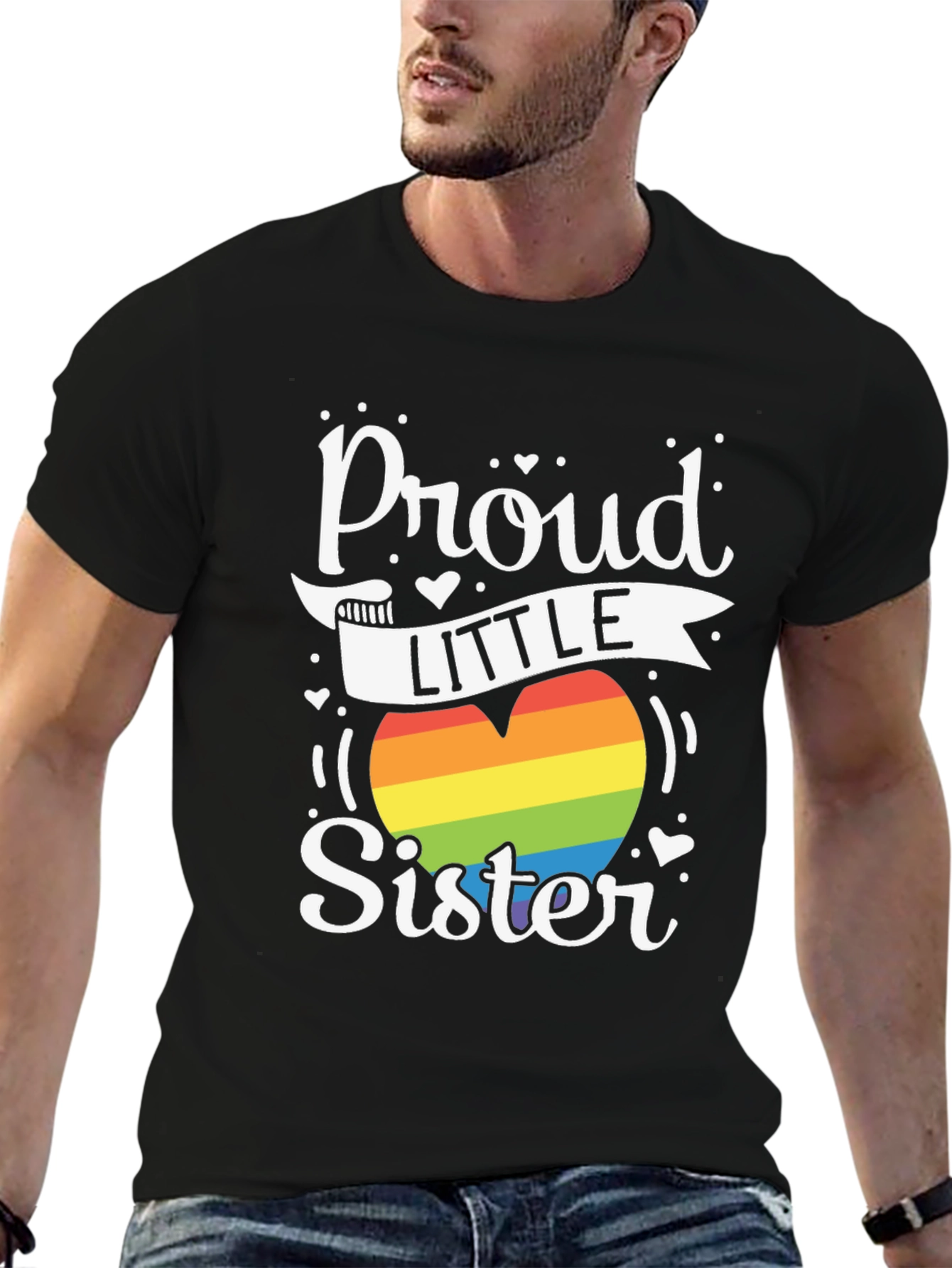 Proud Little Sister LGBTQ Pride Rainbow Heart T-Shirt