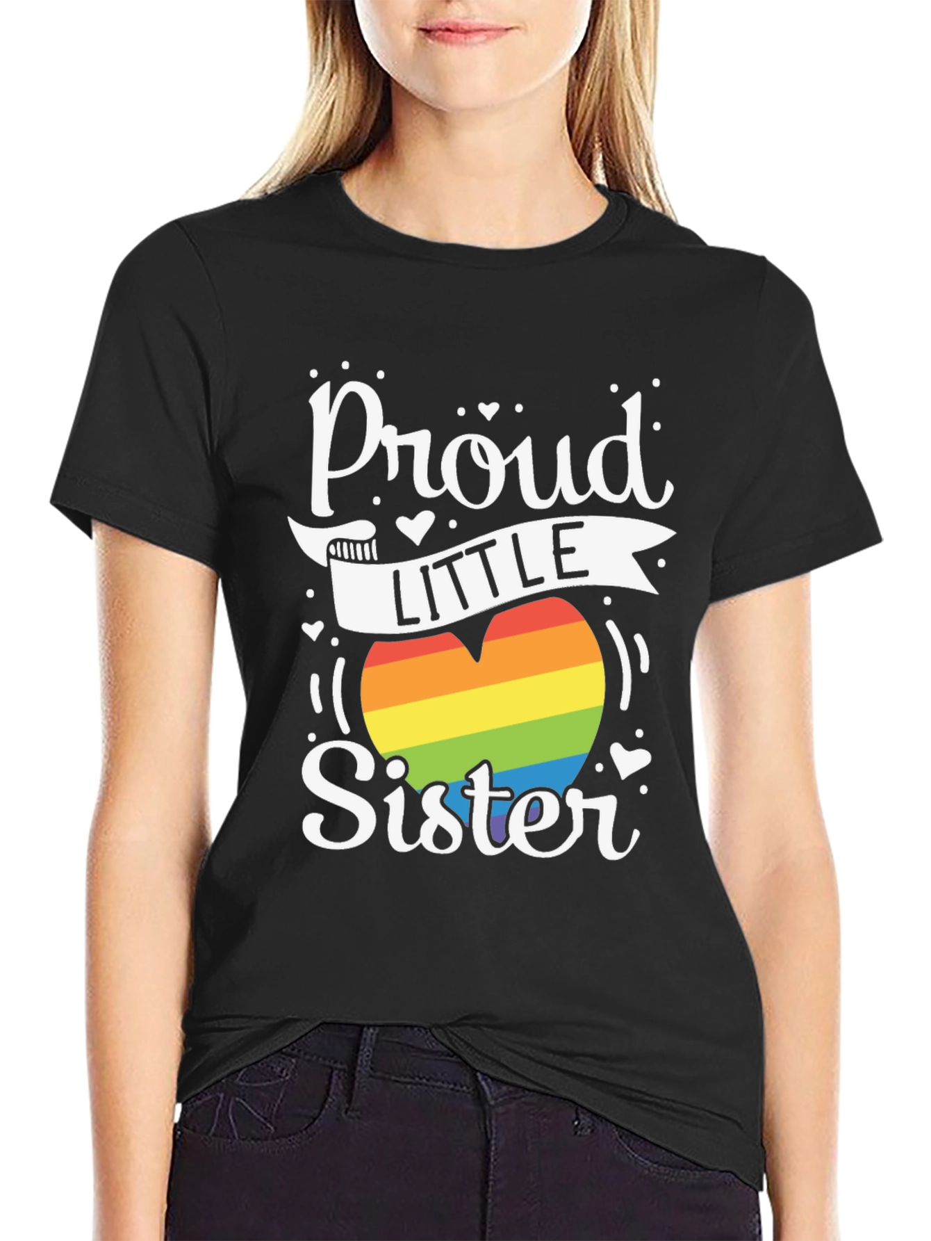 Proud Little Sister LGBTQ Pride Rainbow Heart T-Shirt