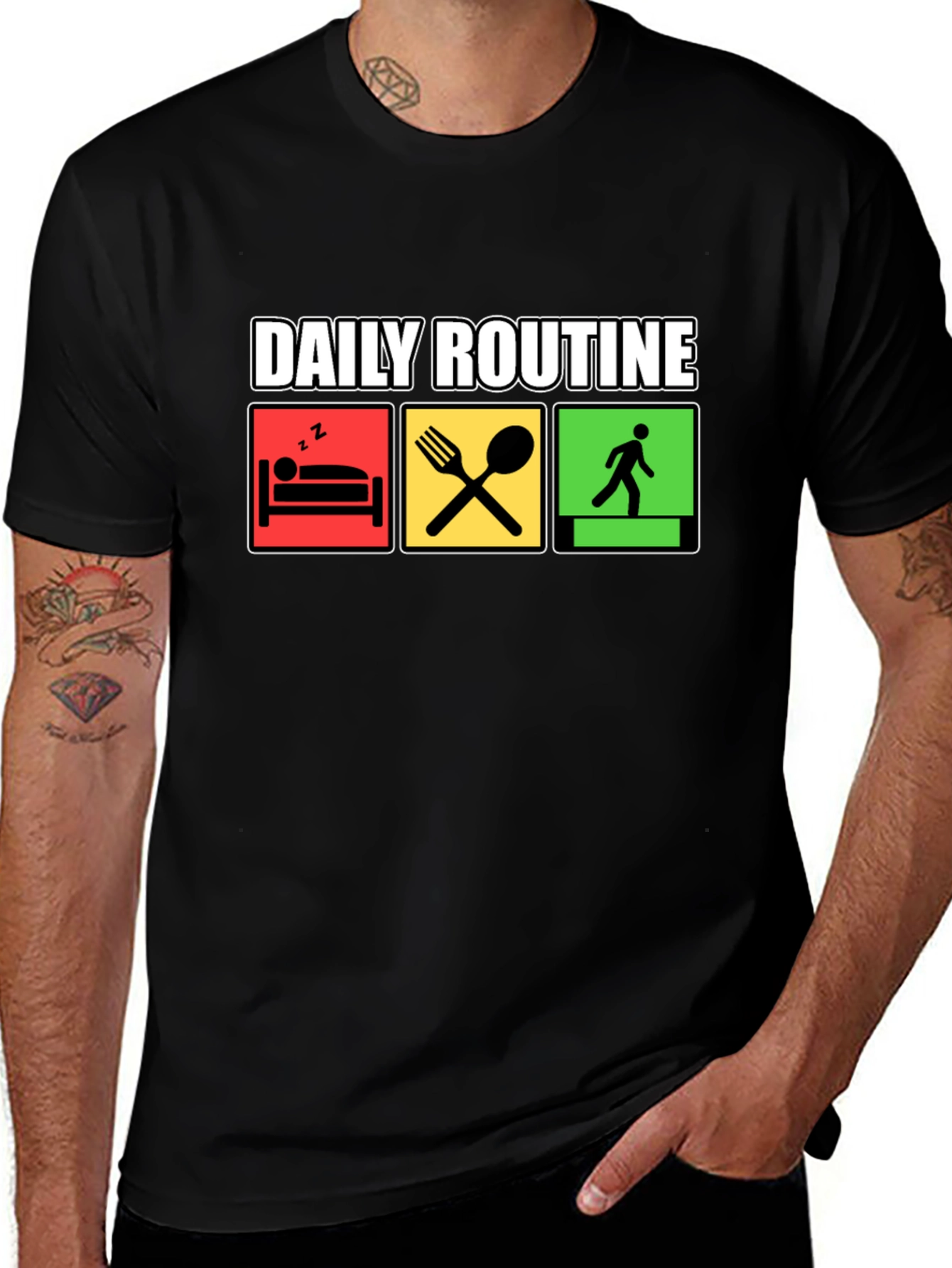 Daily Routine Graphic Tee - Black Cotton T-Shirt