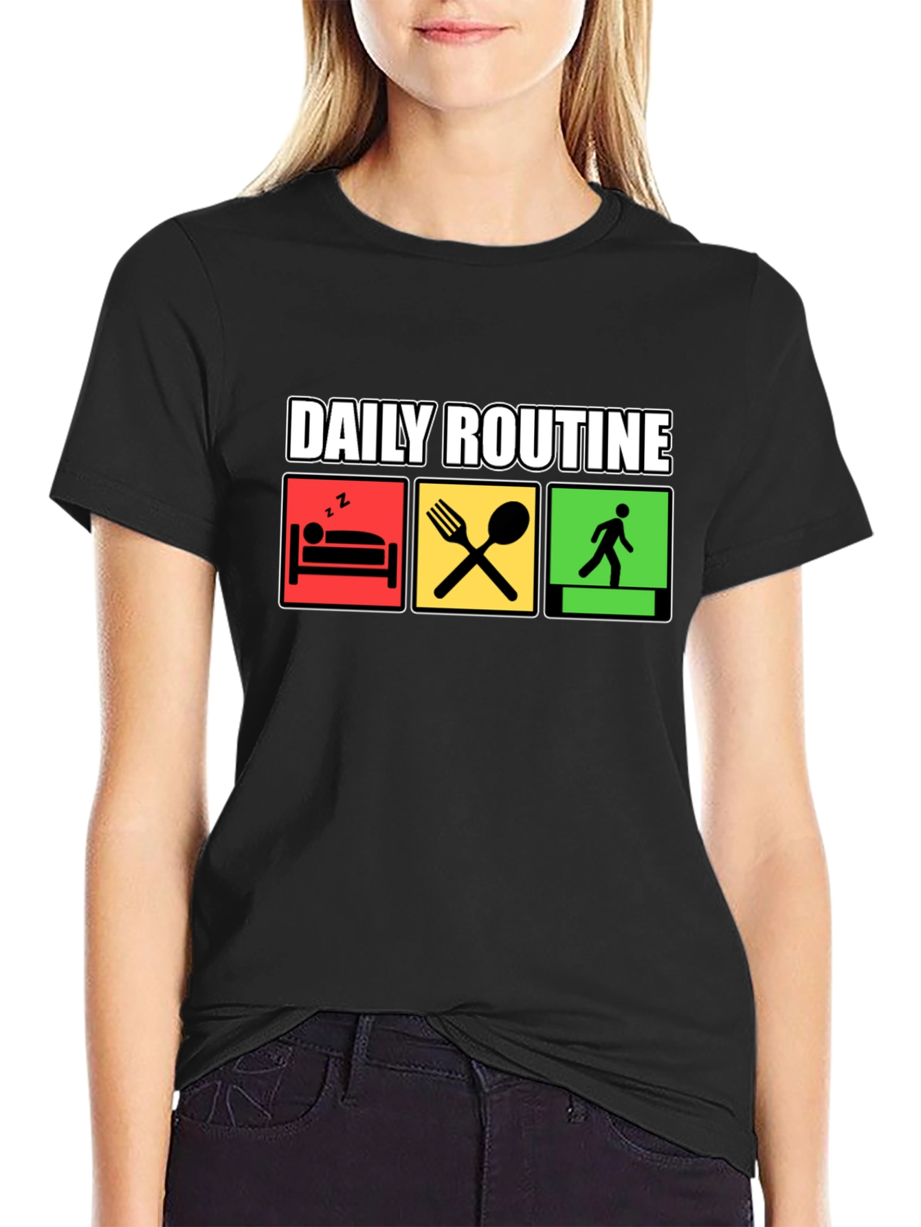 Daily Routine Graphic Tee - Black Cotton T-Shirt