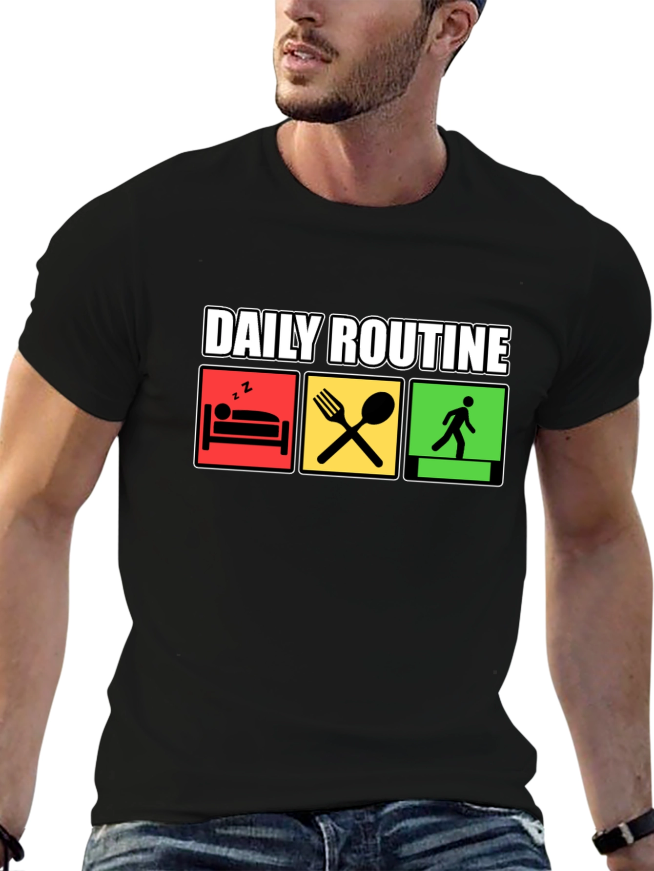 Daily Routine Graphic Tee - Black Cotton T-Shirt