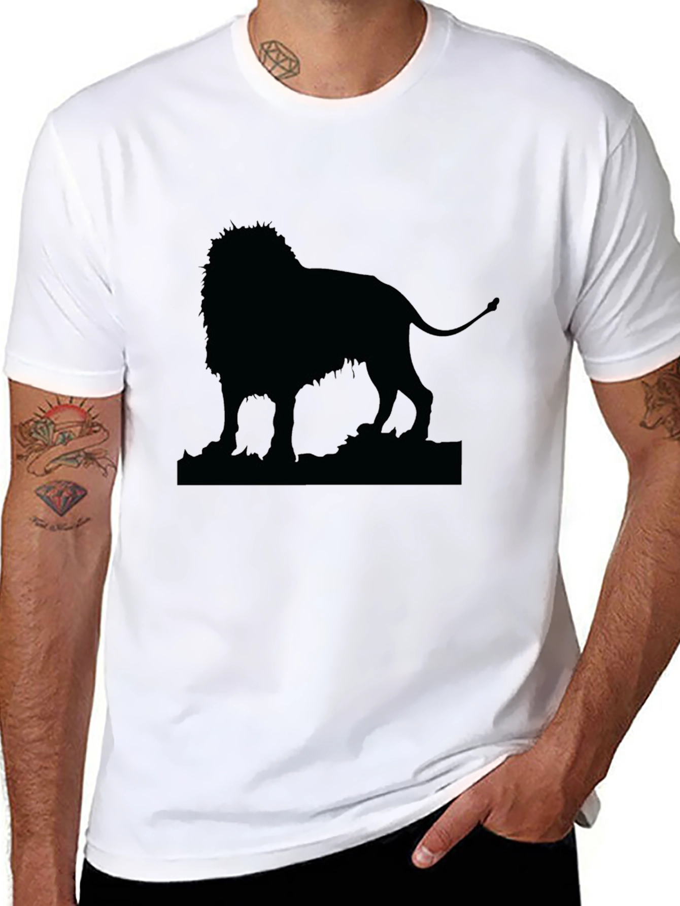 Lion Silhouette Mens Black T-Shirt