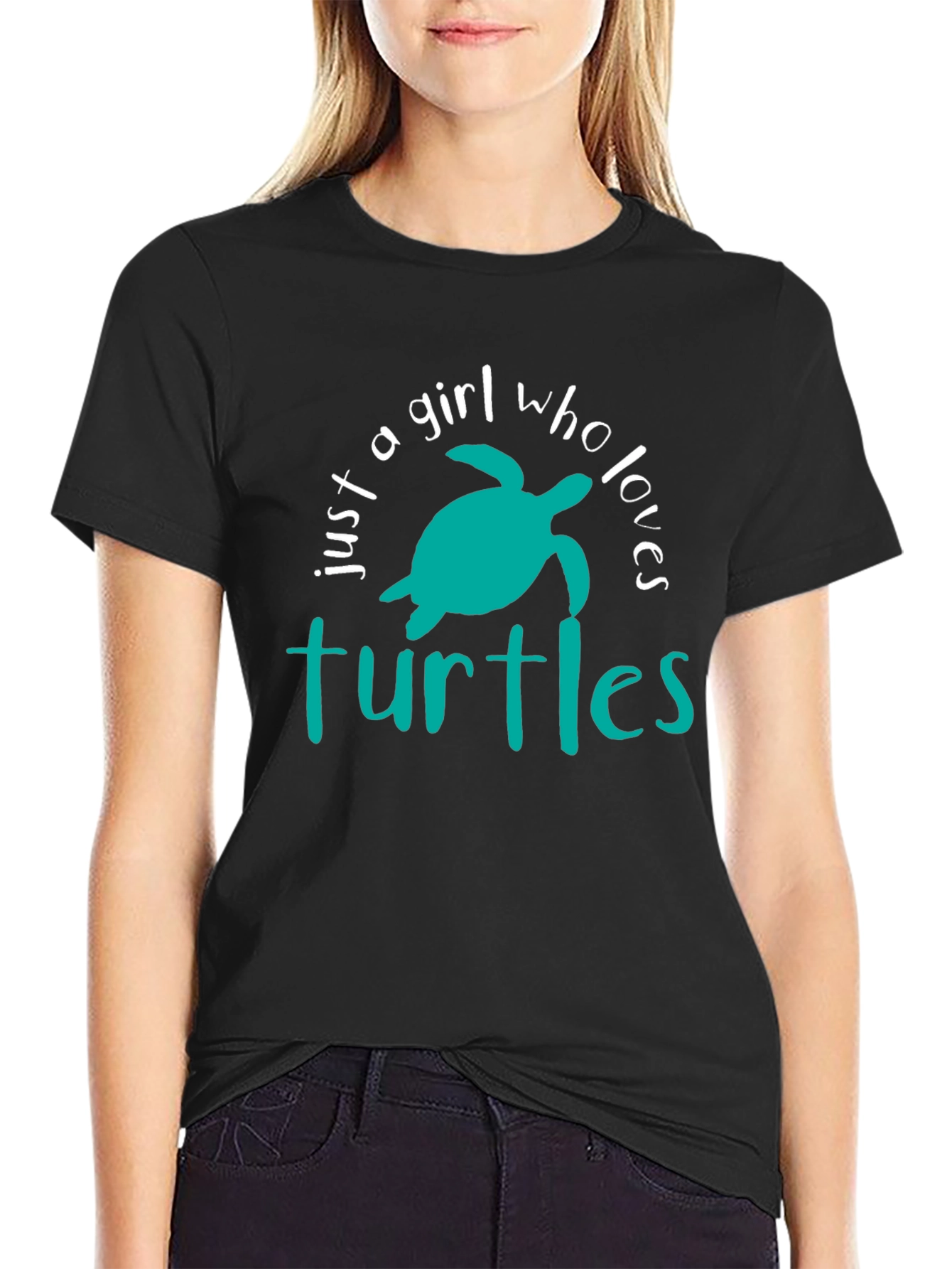 Just A Girl Who Loves Turtles Black Graphic Tee