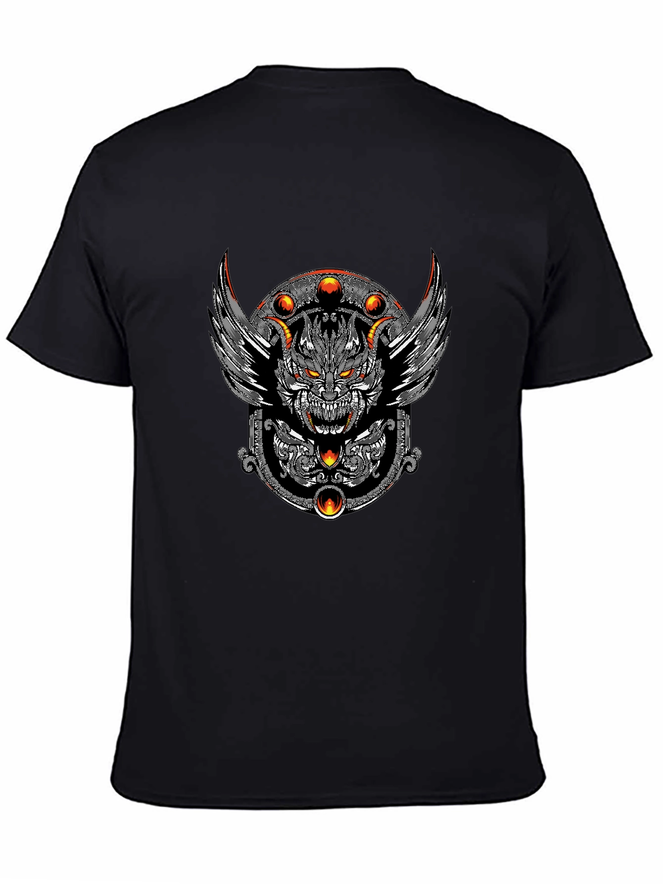 Mens Black T-Shirt with Graphic Demon Design