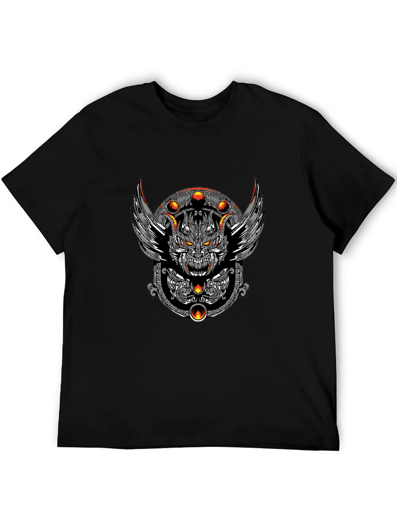 Mens Black T-Shirt with Graphic Demon Design
