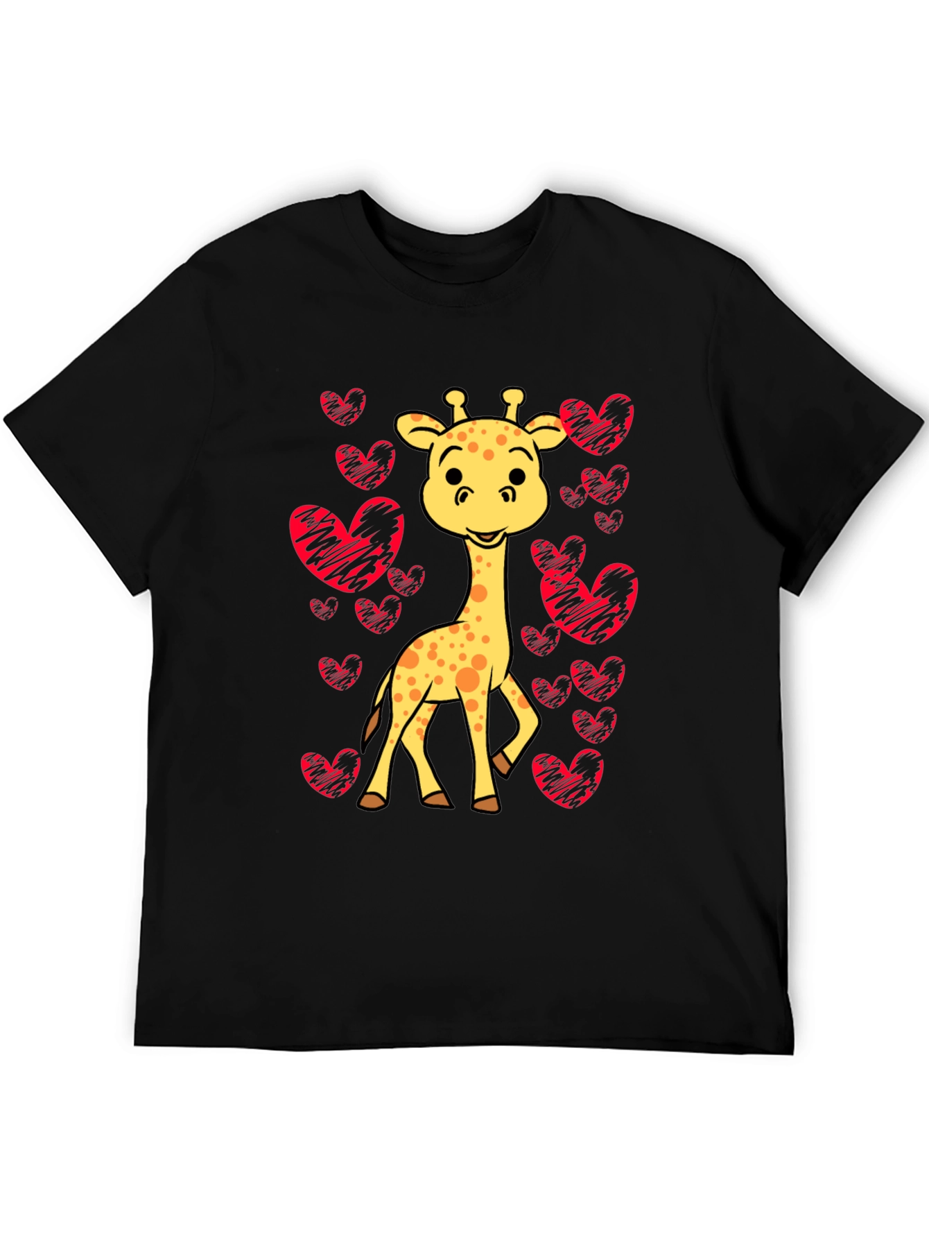 Giraffe Heart Tee - Love Animals Black Shirt