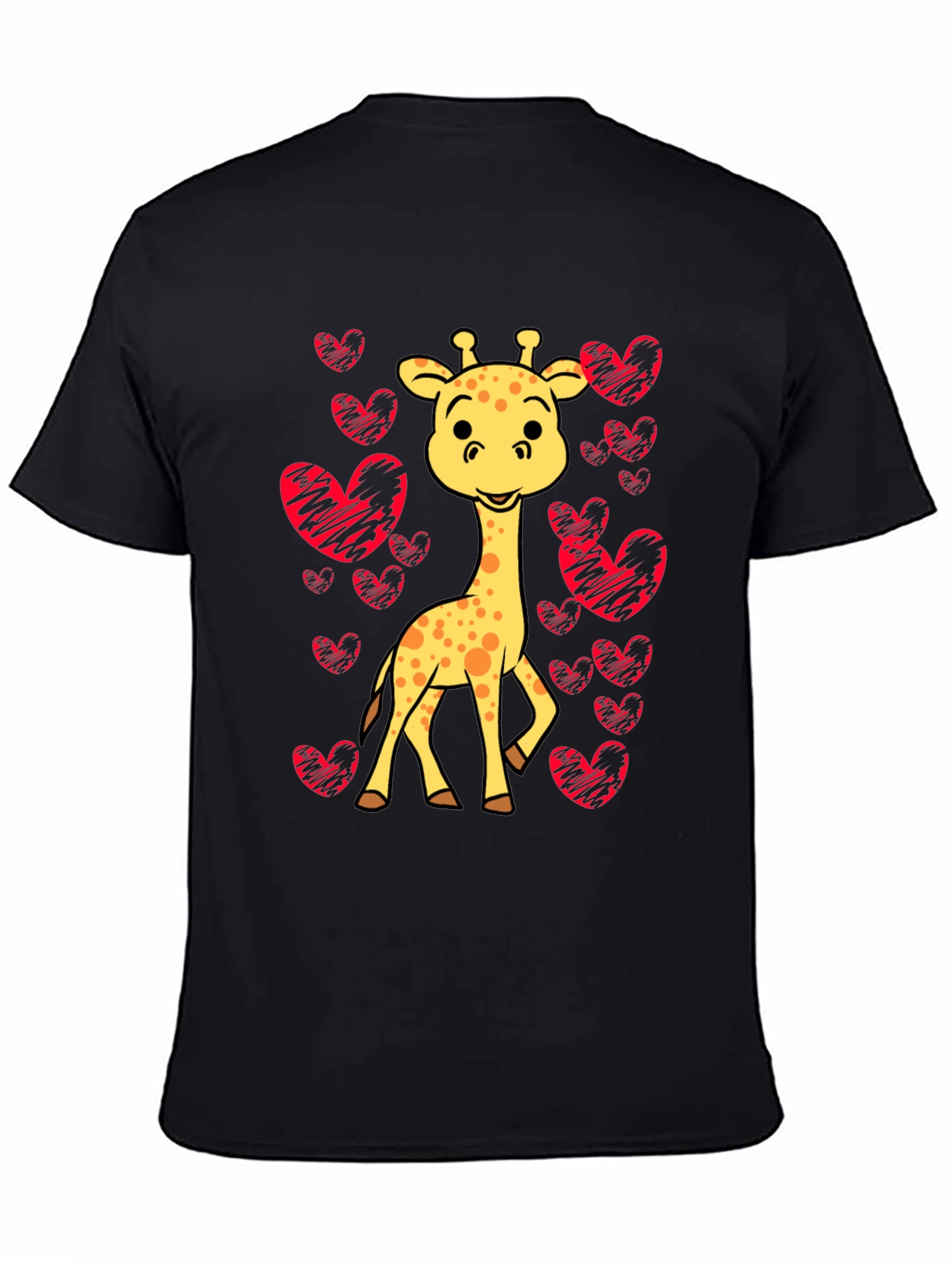 Giraffe Heart Tee - Love Animals Black Shirt