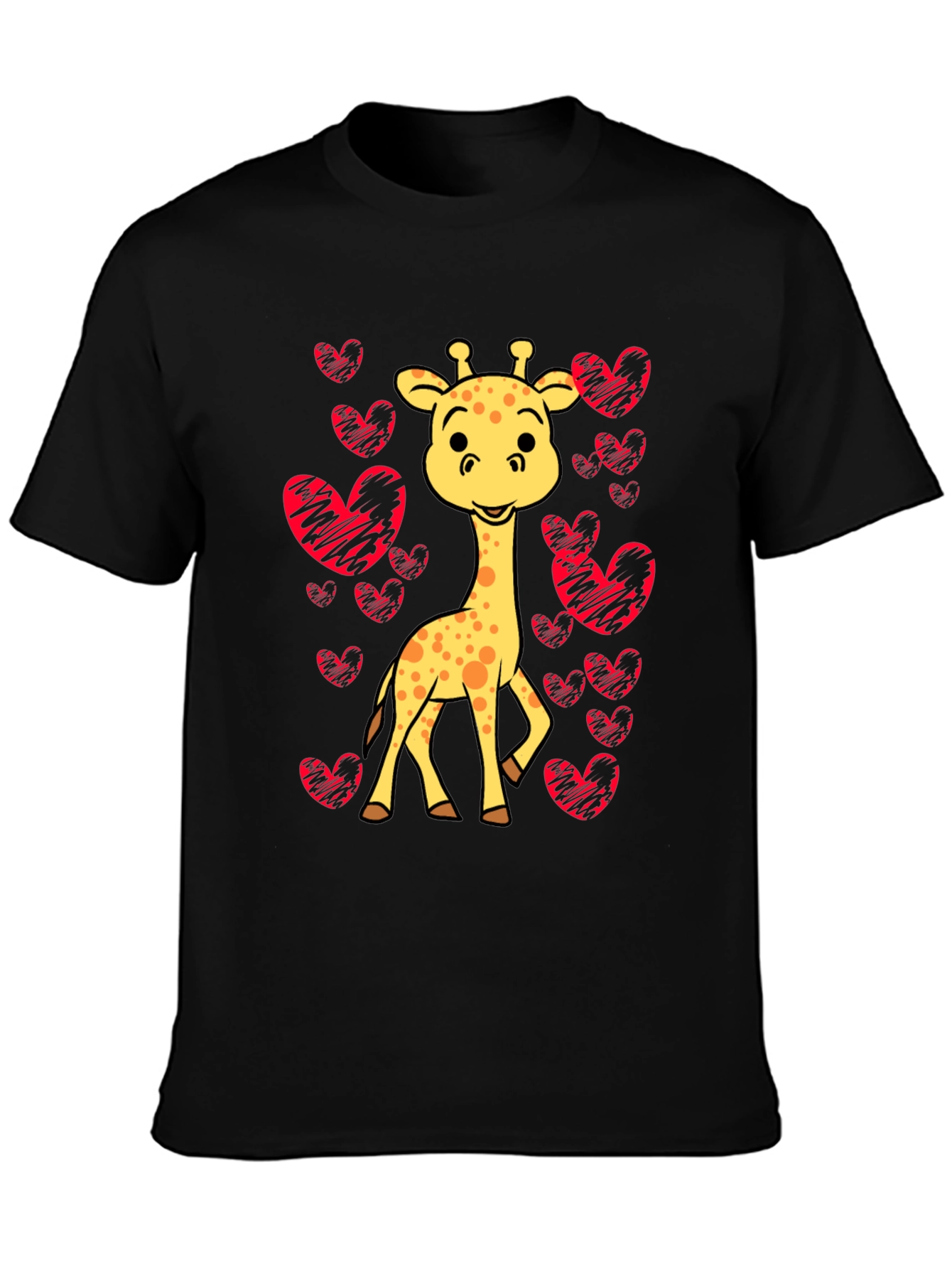 Giraffe Heart Tee - Love Animals Black Shirt