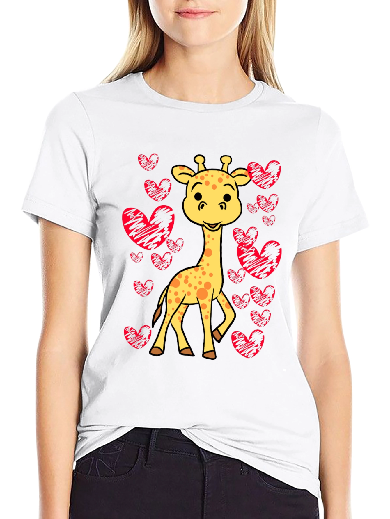 Giraffe Heart Tee - Love Animals Black Shirt