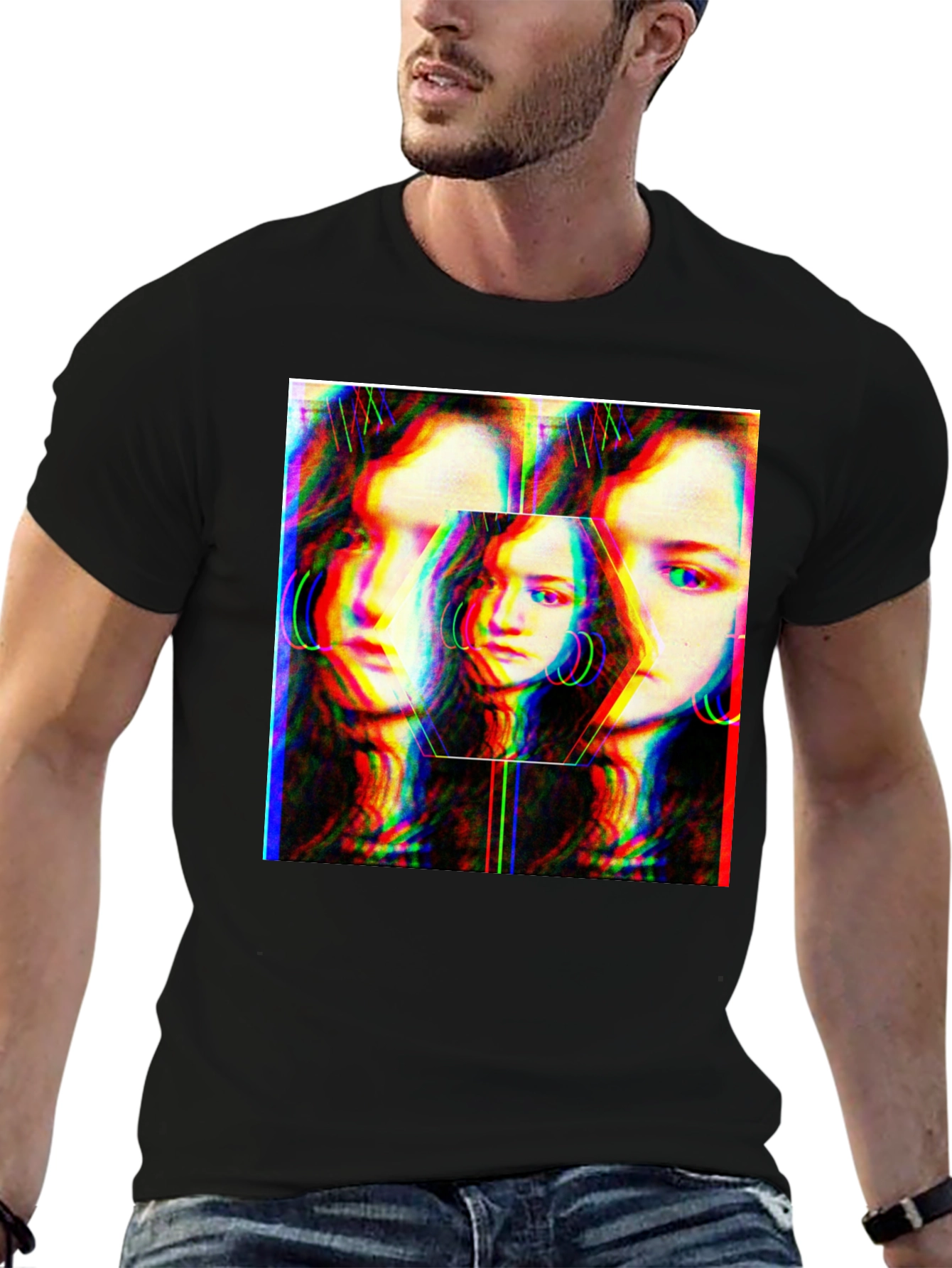 Abstract Glitch Portrait Graphic Tee