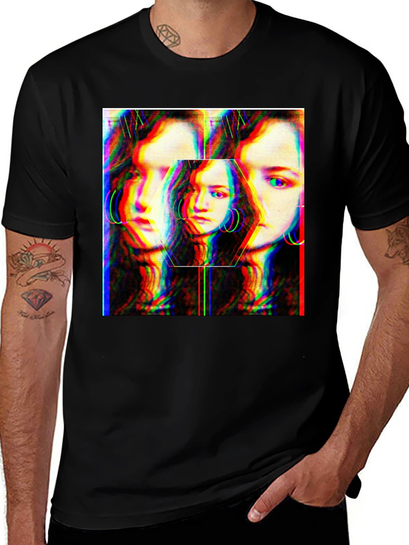 Abstract Glitch Portrait Graphic Tee