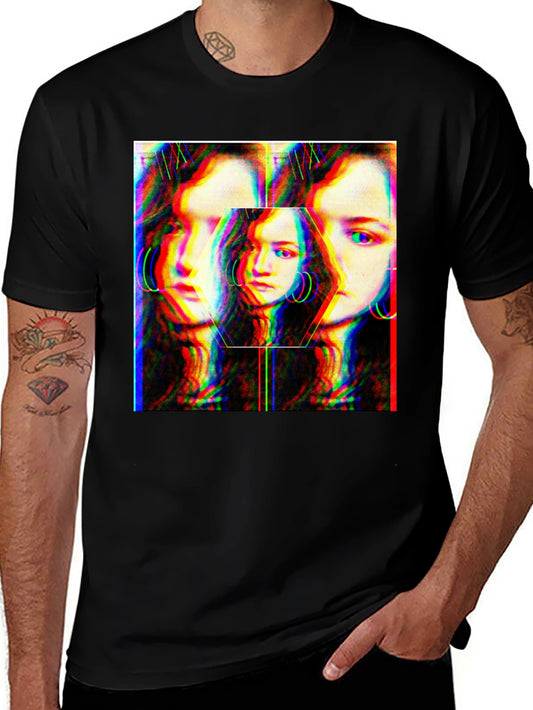 Abstract Glitch Portrait Graphic Tee