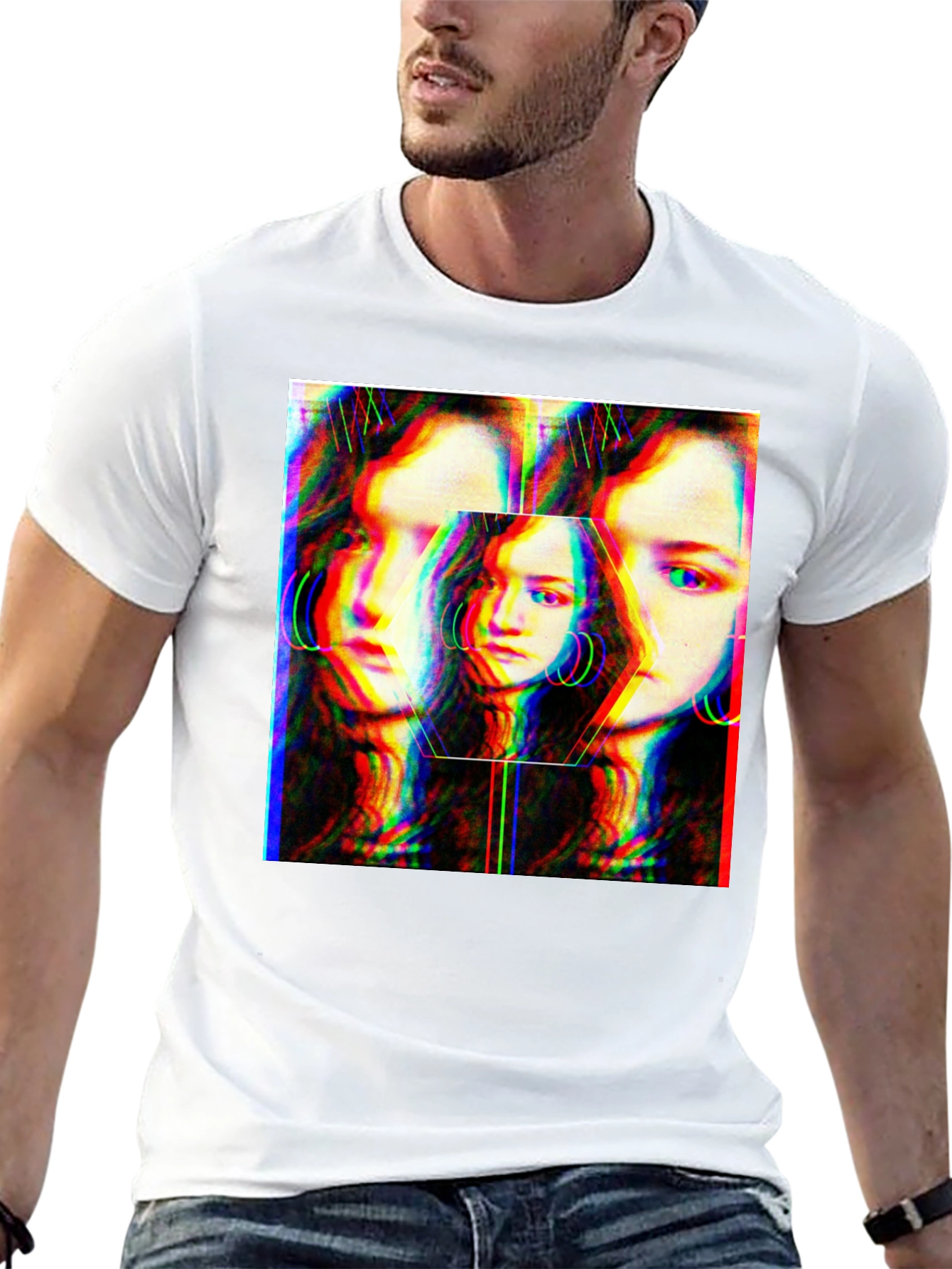 Abstract Glitch Portrait Graphic Tee