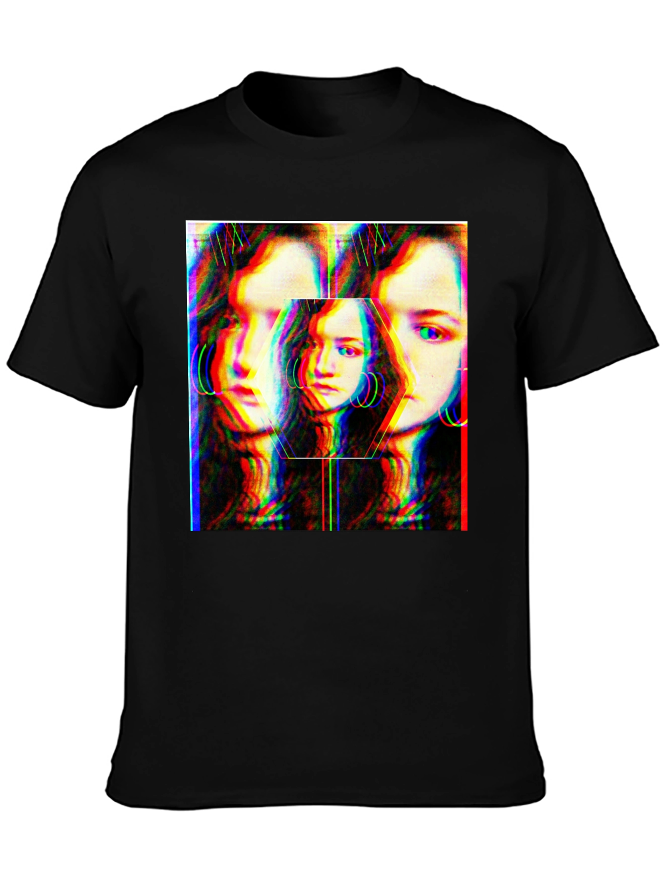 Abstract Glitch Portrait Graphic Tee