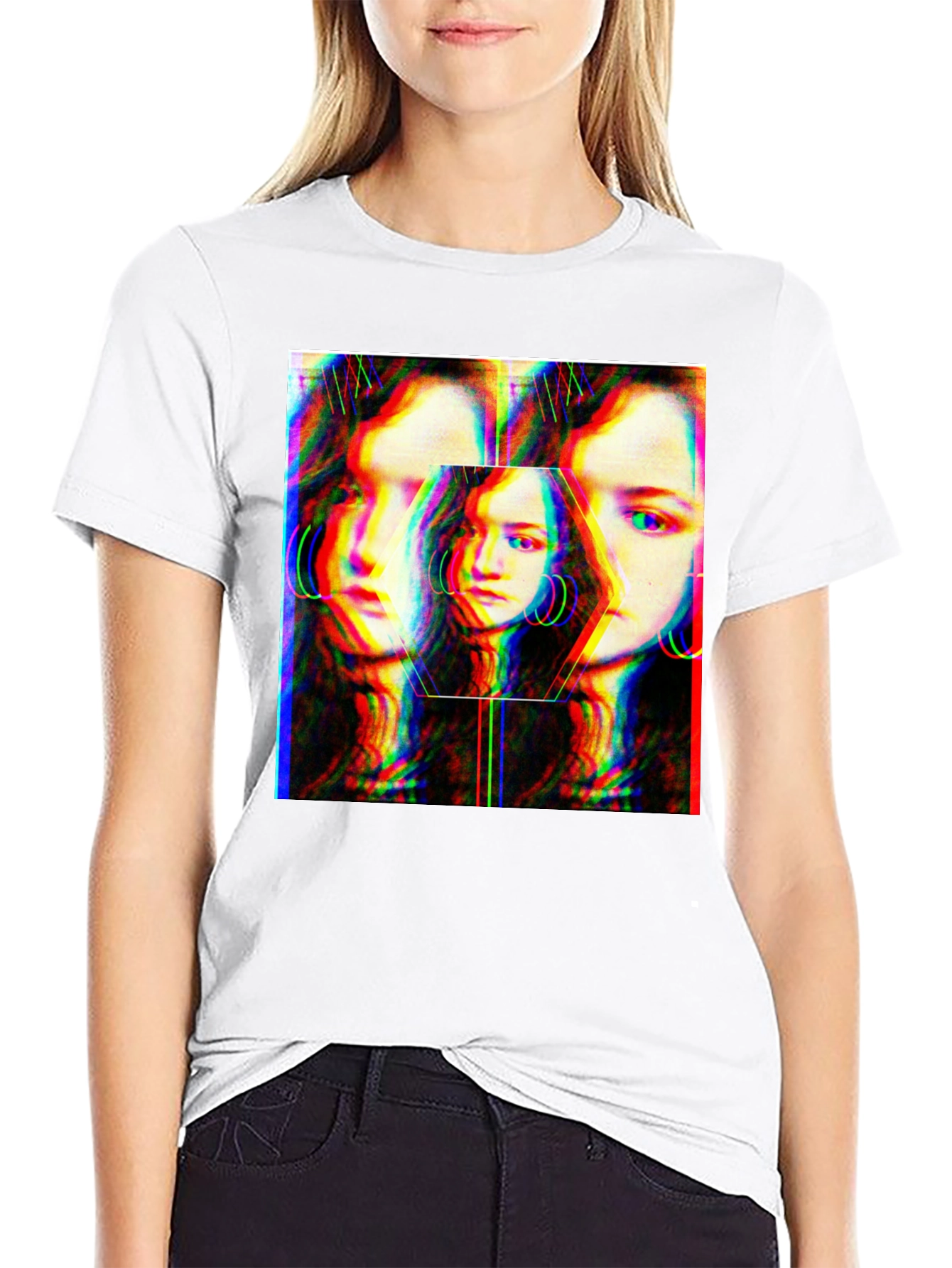 Abstract Glitch Portrait Graphic Tee