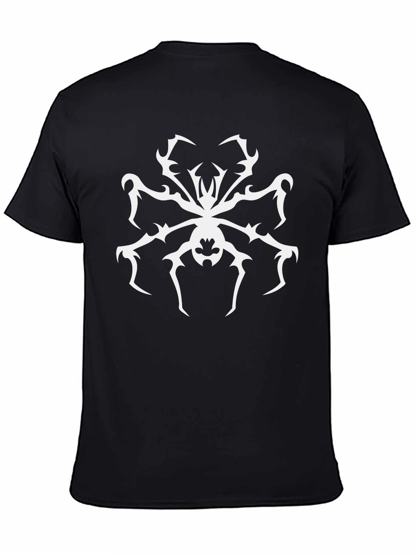 Black T-Shirt with White Tribal Spider Design