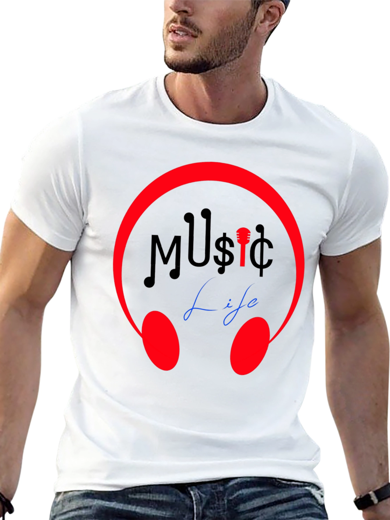 Music Life Graphic Tee - Stylish Crew Neck T-Shirt