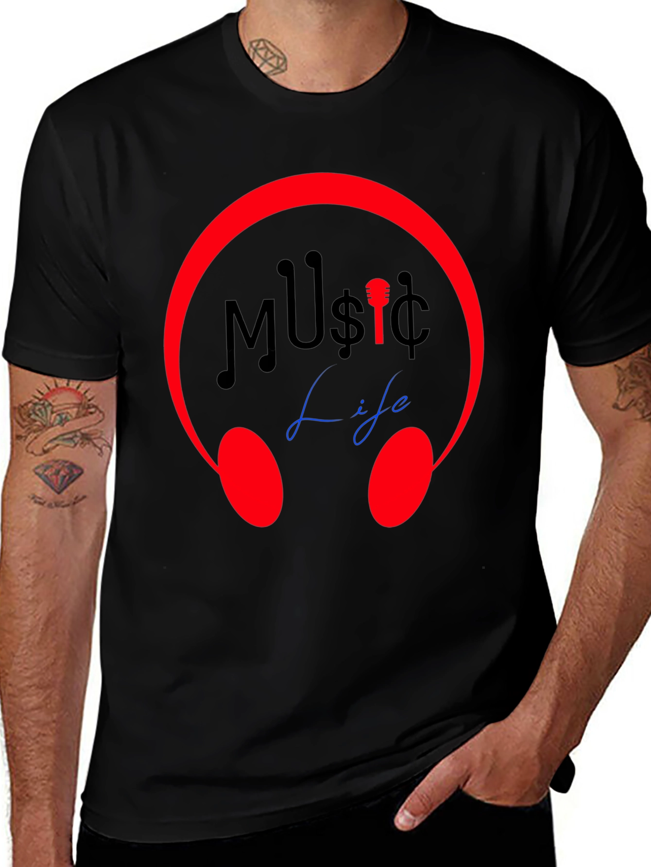Music Life Graphic Tee - Stylish Crew Neck T-Shirt
