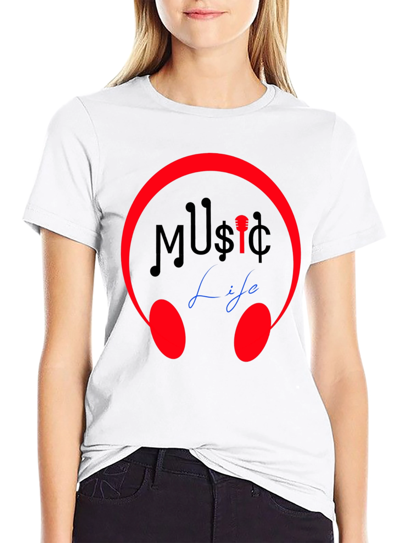 Music Life Graphic Tee - Stylish Crew Neck T-Shirt