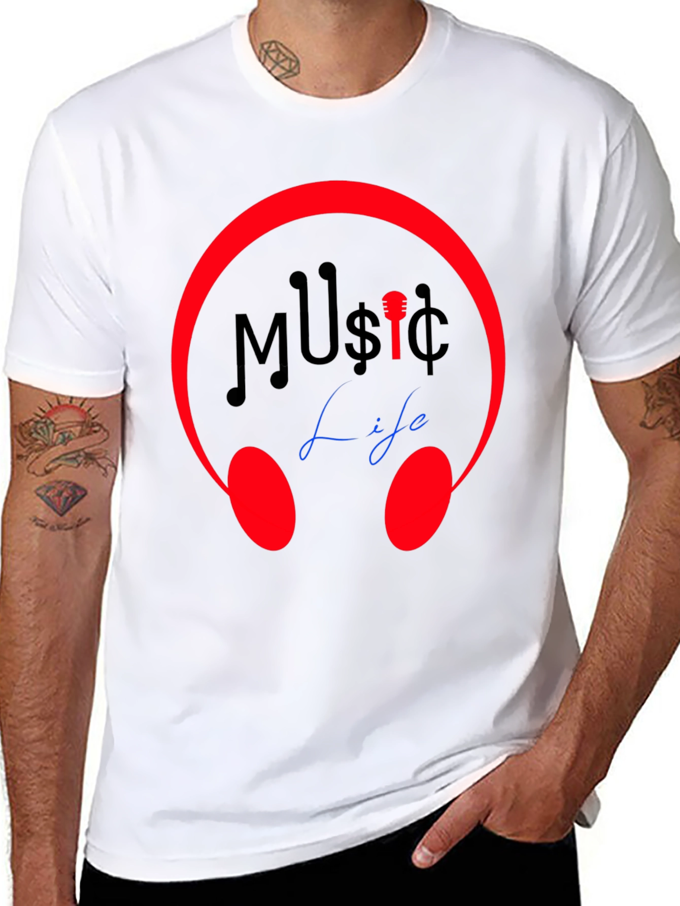 Music Life Graphic Tee - Stylish Crew Neck T-Shirt