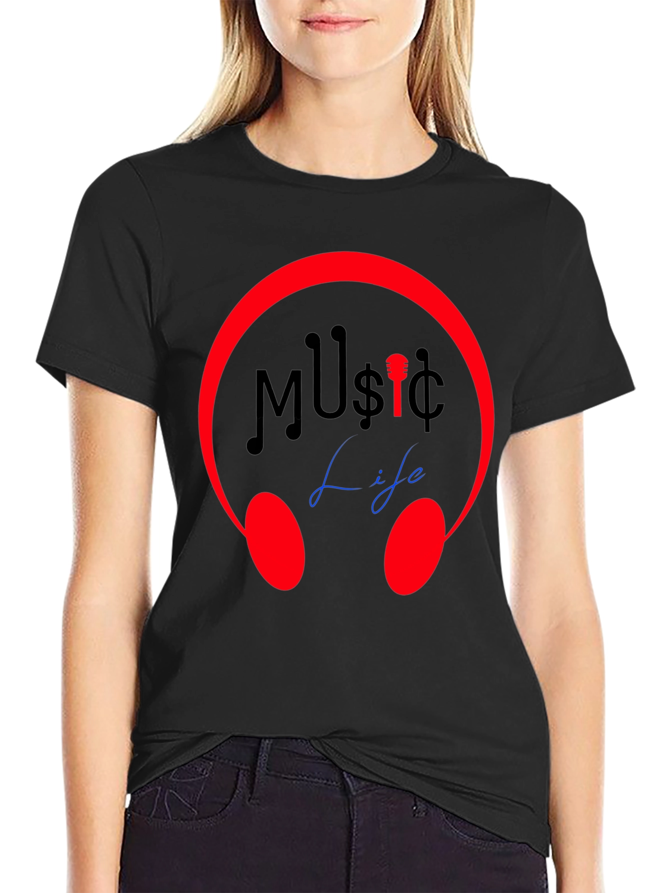 Music Life Graphic Tee - Stylish Crew Neck T-Shirt