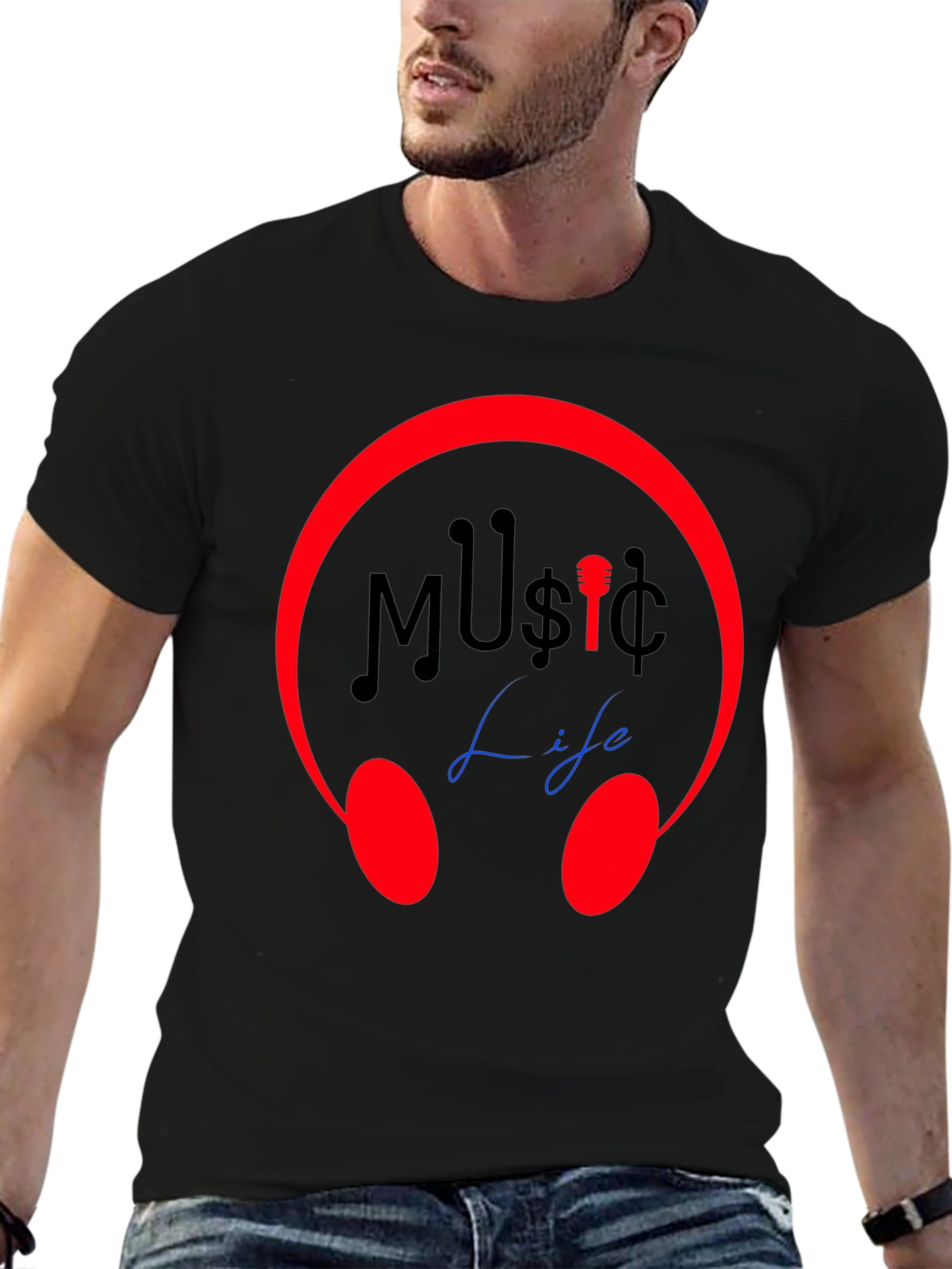 Music Life Graphic Tee - Stylish Crew Neck T-Shirt