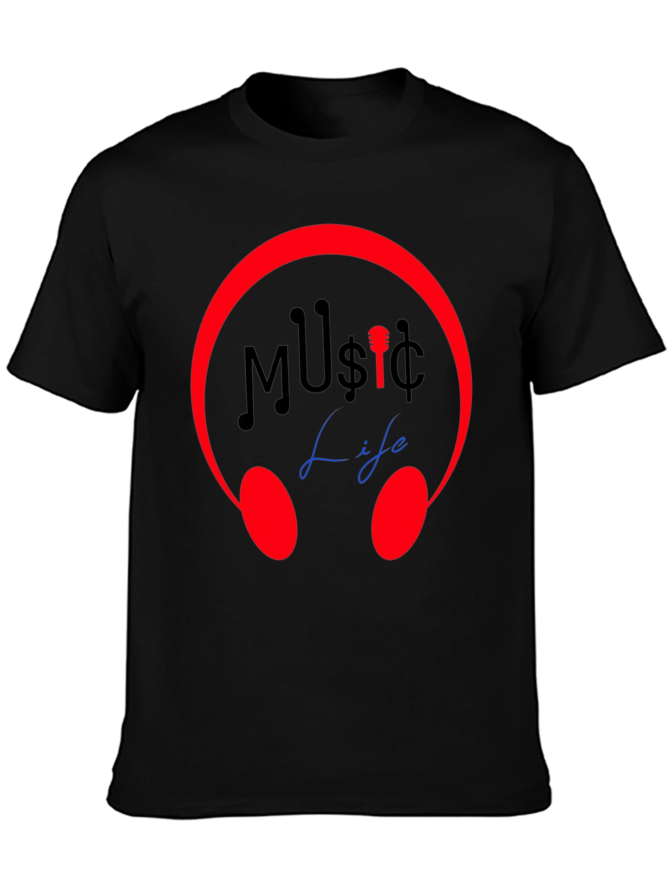 Music Life Graphic Tee - Stylish Crew Neck T-Shirt