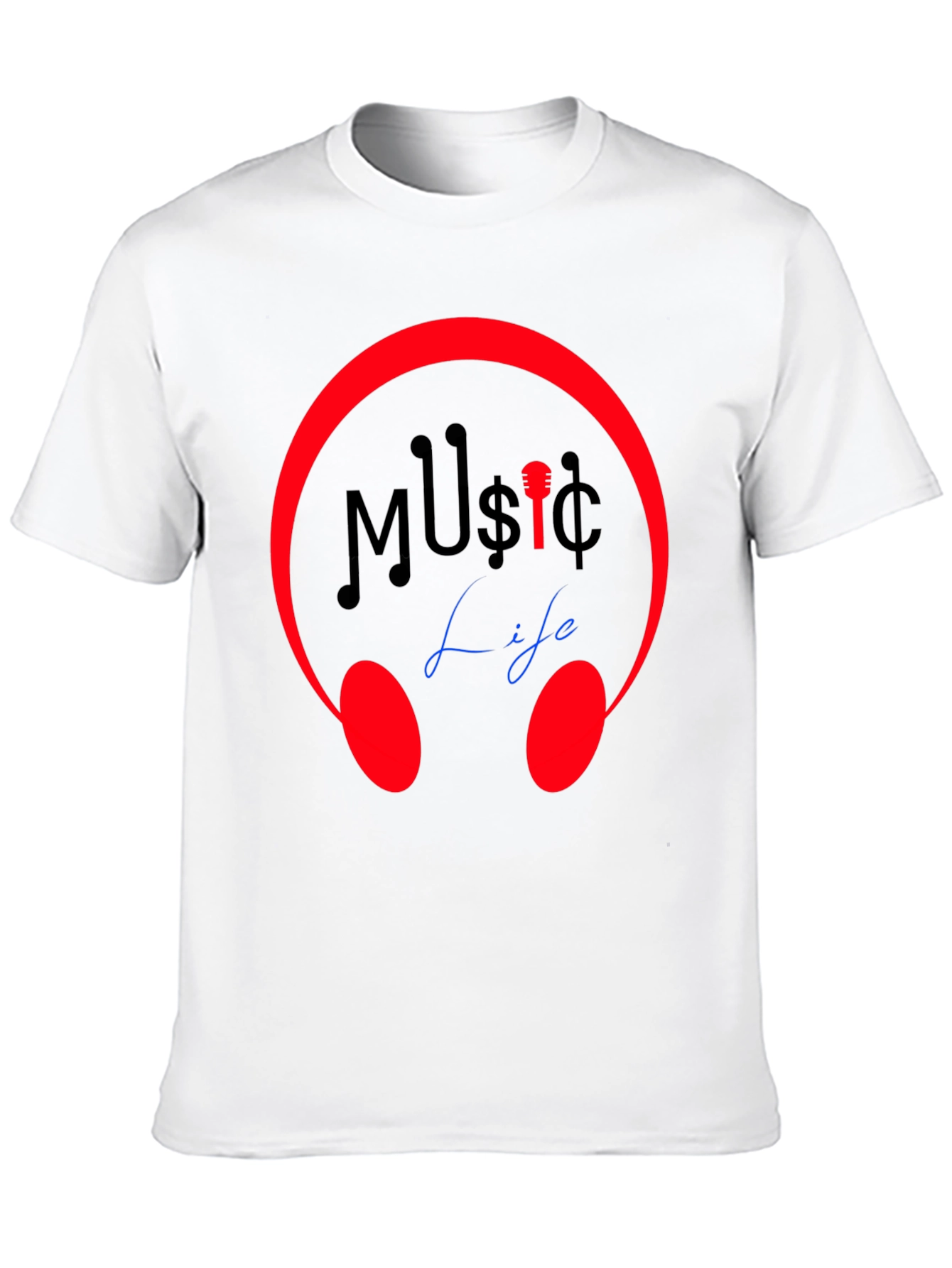 Music Life Graphic Tee - Stylish Crew Neck T-Shirt