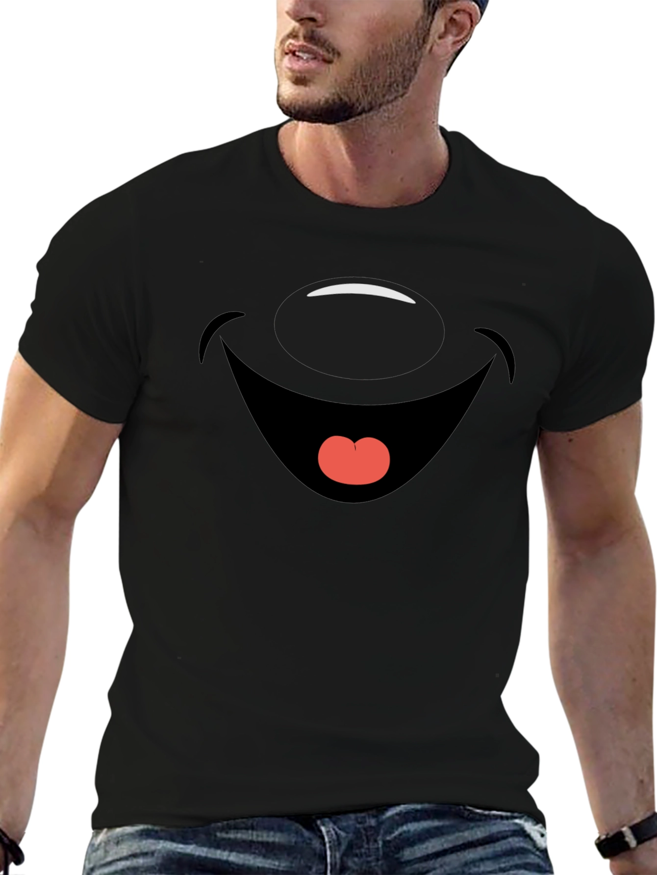 Cartoon Face Graphic Print Black T-Shirt
