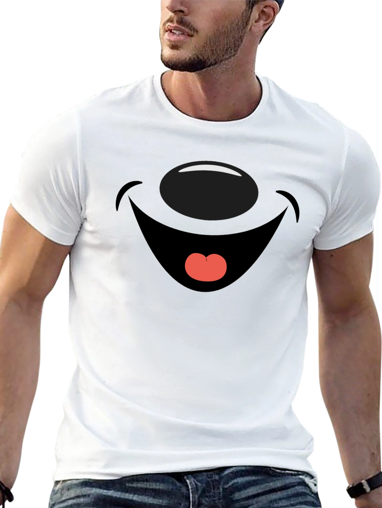 Cartoon Face Graphic Print Black T-Shirt