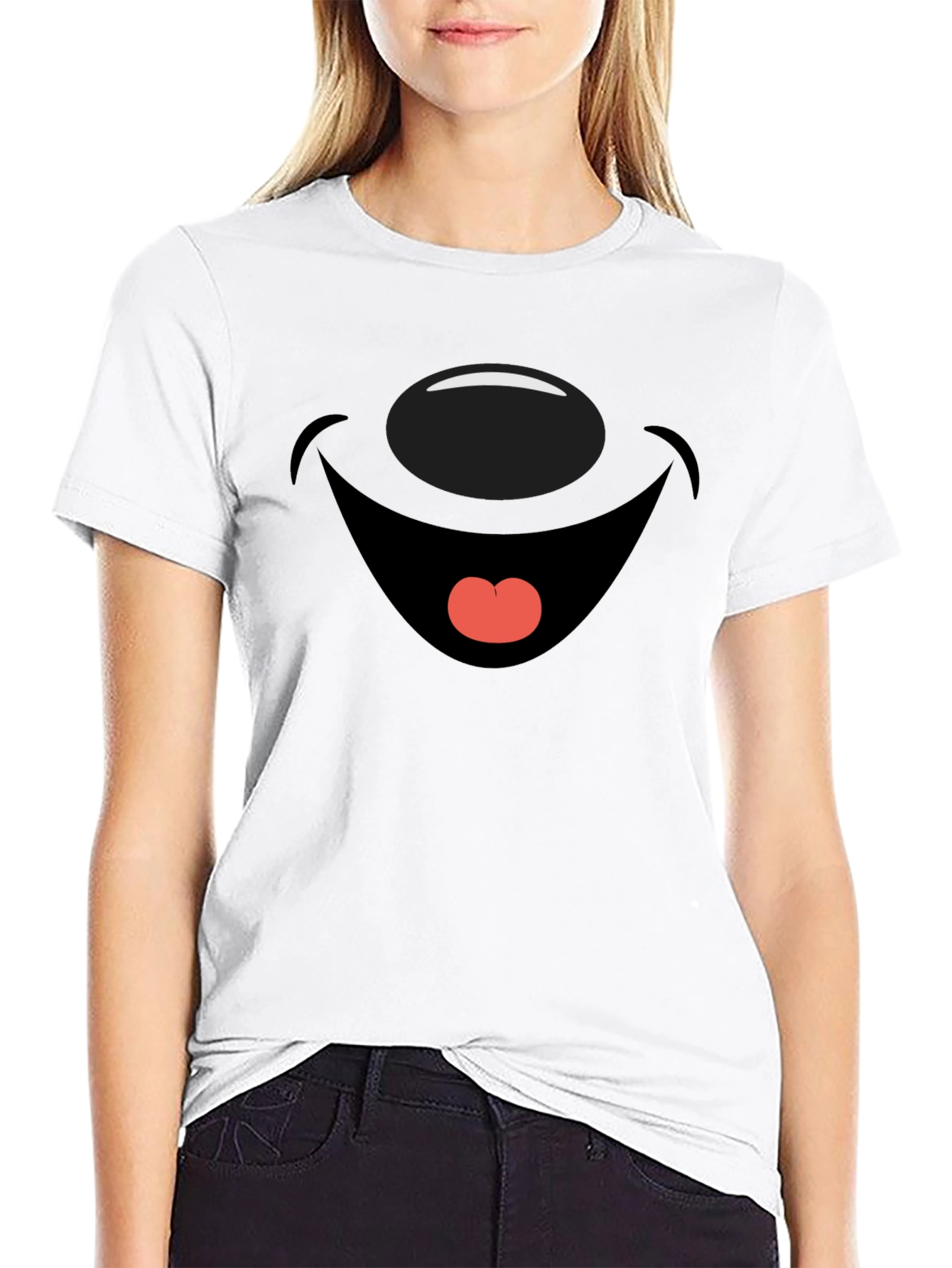 Cartoon Face Graphic Print Black T-Shirt