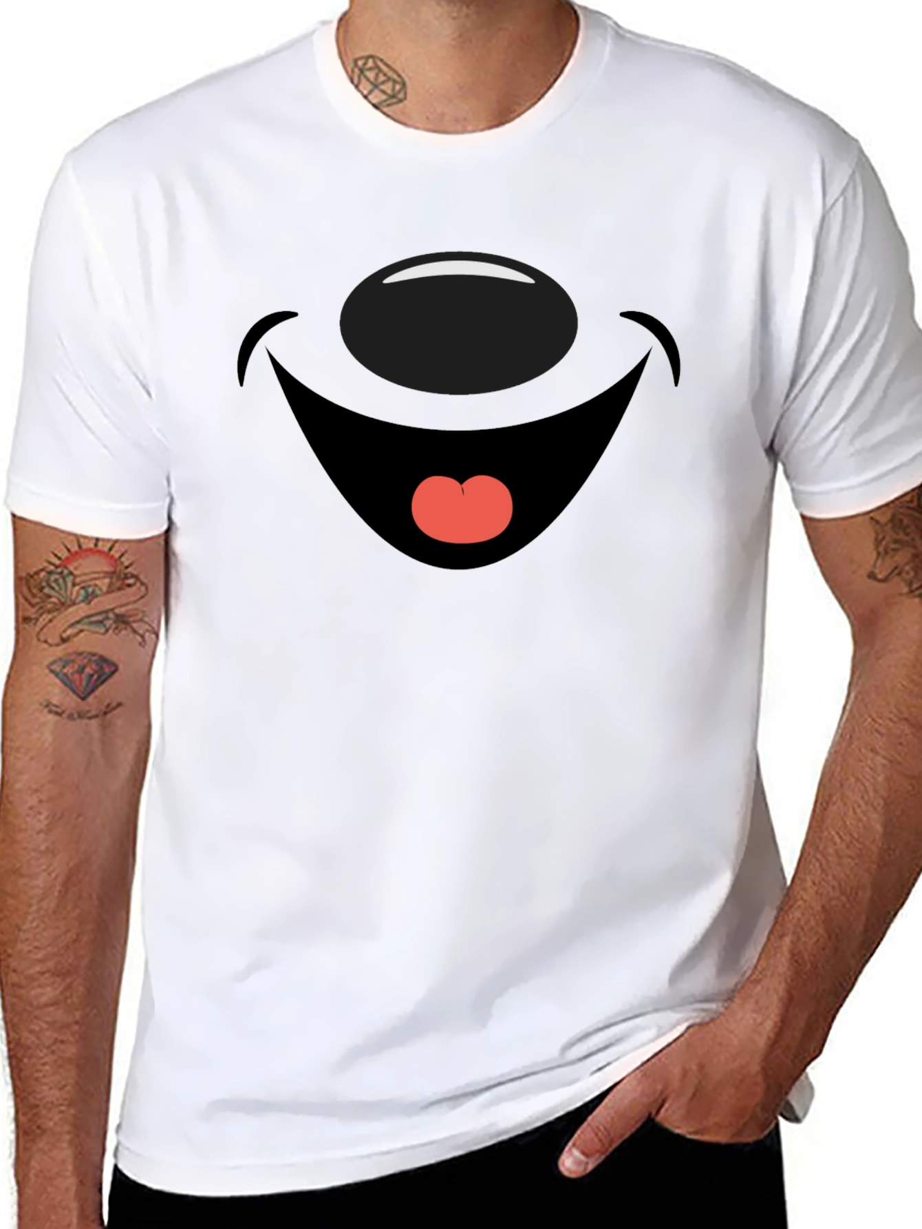Cartoon Face Graphic Print Black T-Shirt