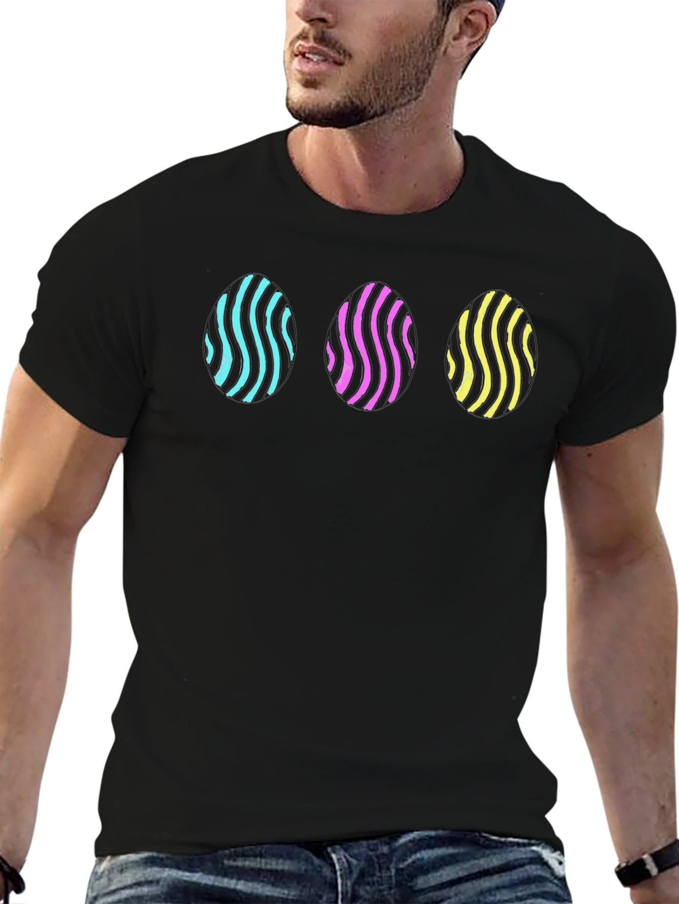 Vaporwave Egg Pattern Black T-Shirt