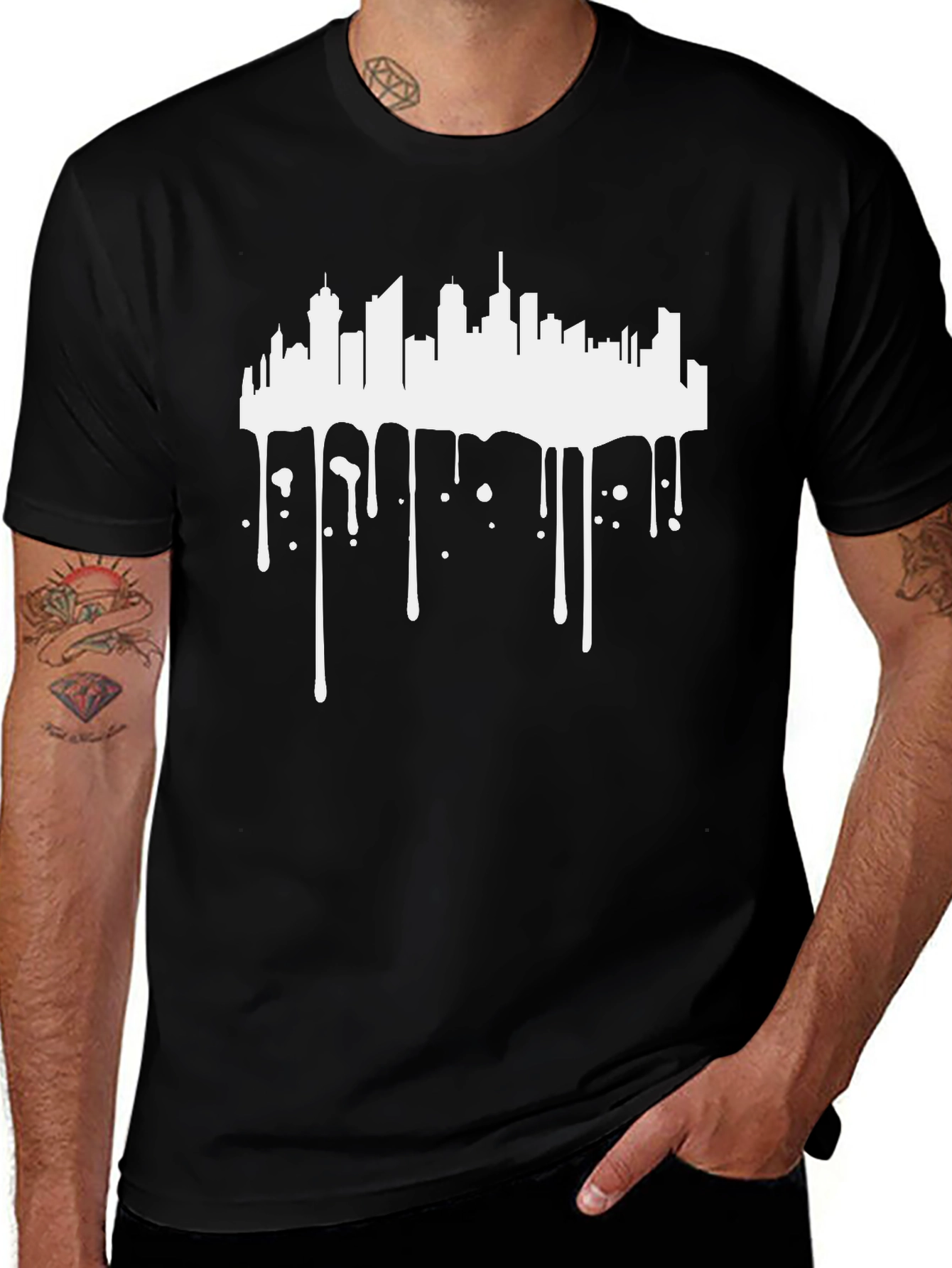 Modern Cityscape Graphic Tee - Black