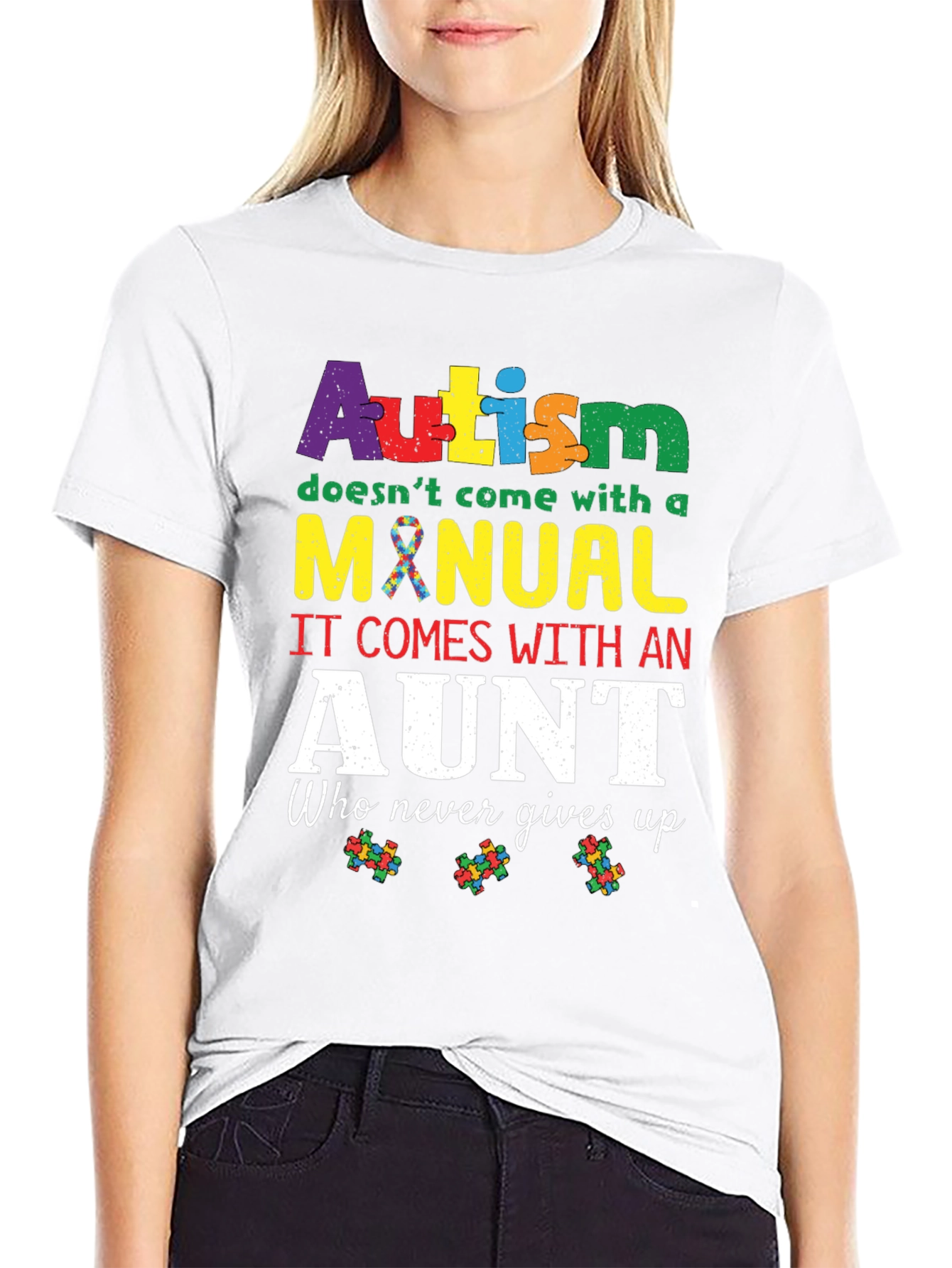 Autism Aunt T-Shirt: Never Gives Up Design