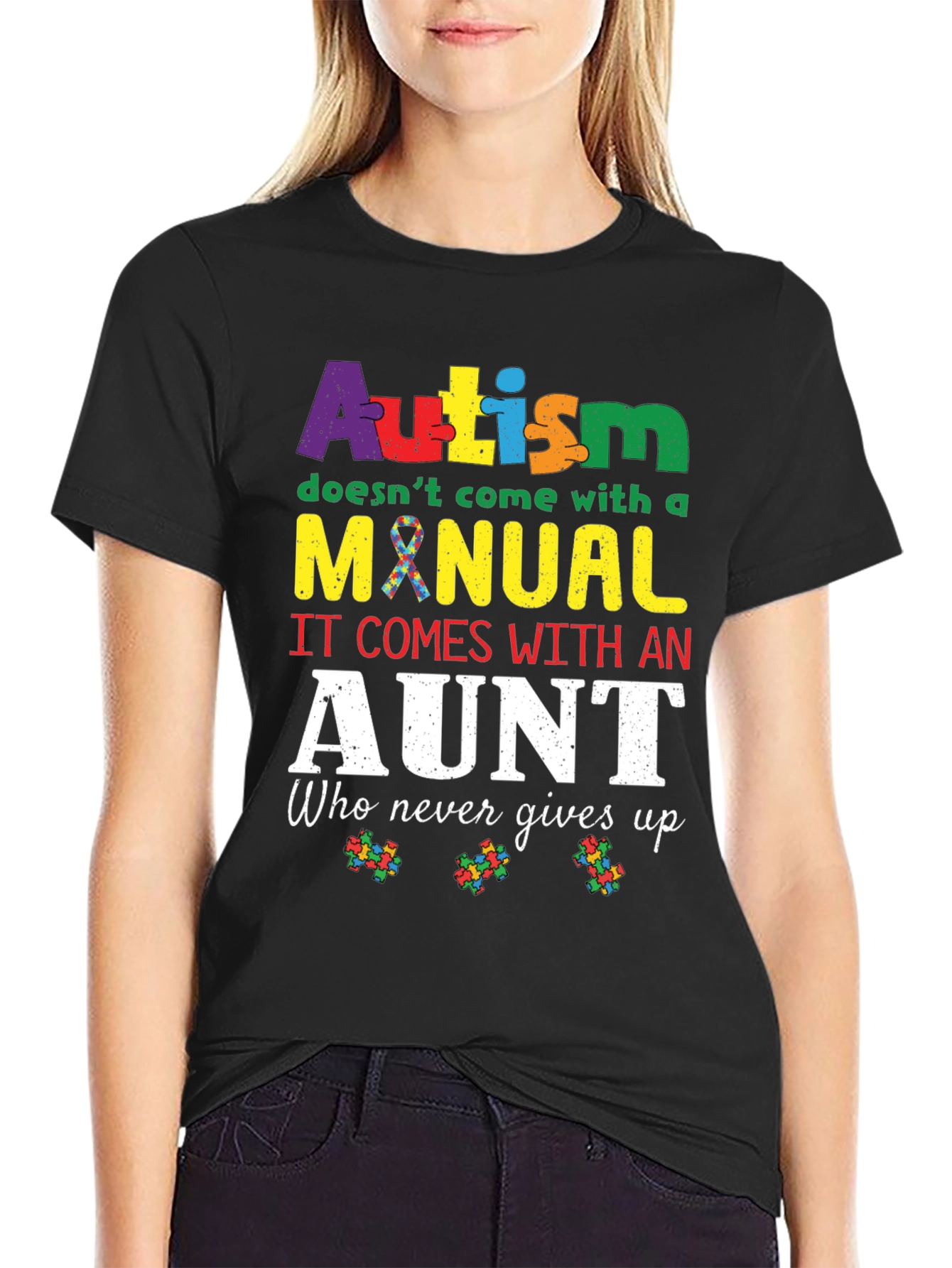 Autism Aunt T-Shirt: Never Gives Up Design