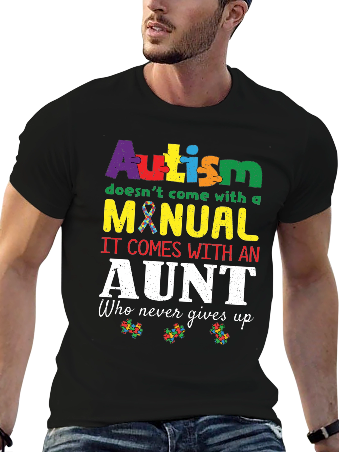 Autism Aunt T-Shirt: Never Gives Up Design