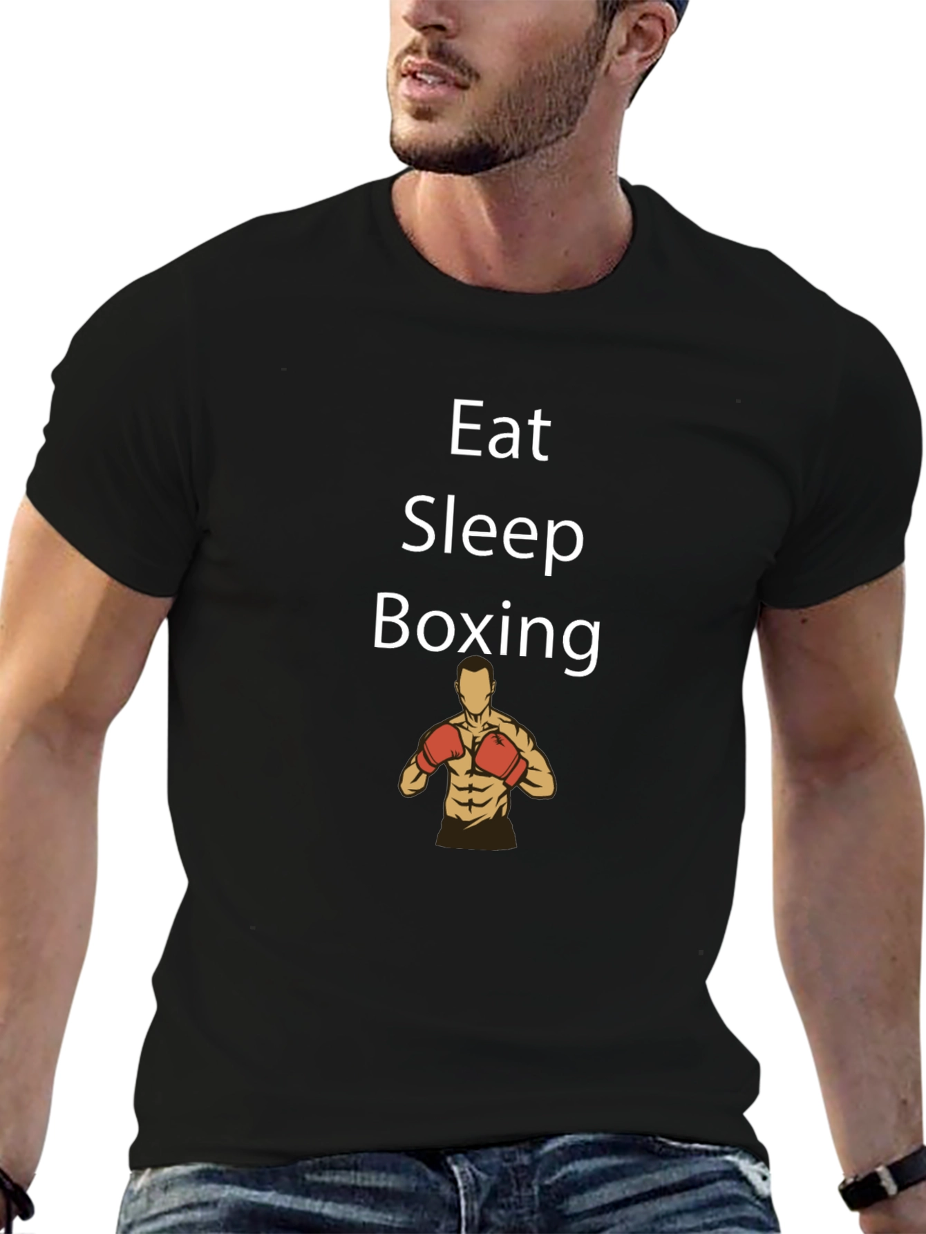 Eat Sleep Boxing Graphic Tee - Black Cotton T-Shirt