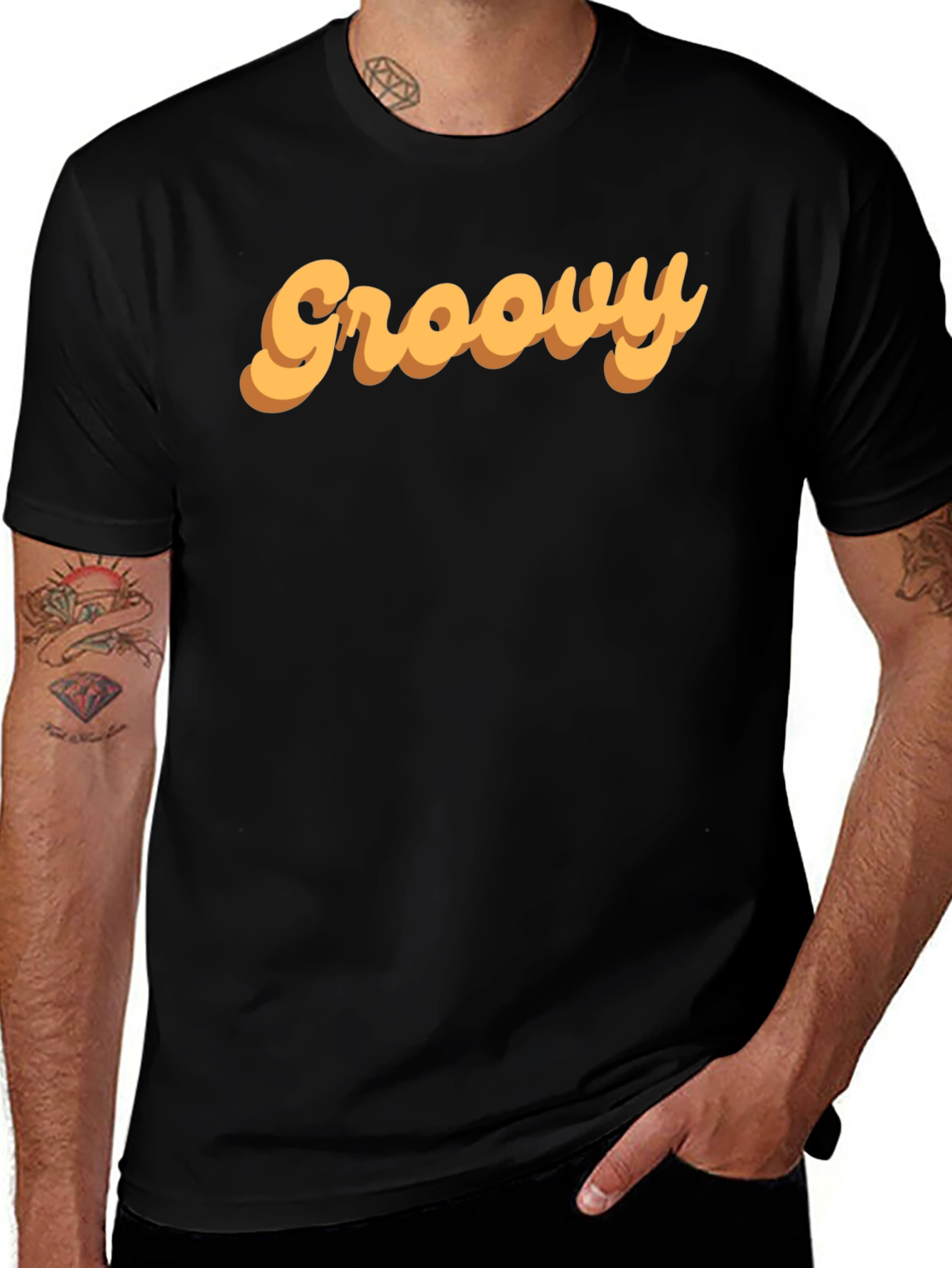 Groovy Retro Style Graphic Tee - Black Cotton T-Shirt