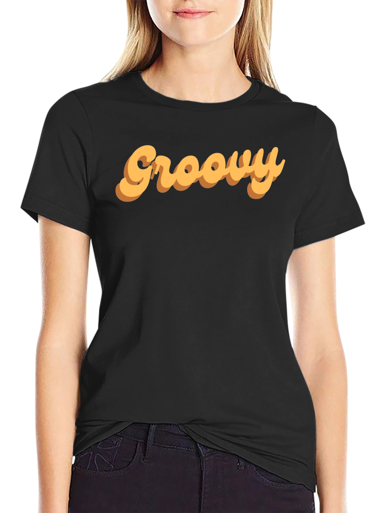 Groovy Retro Style Graphic Tee - Black Cotton T-Shirt