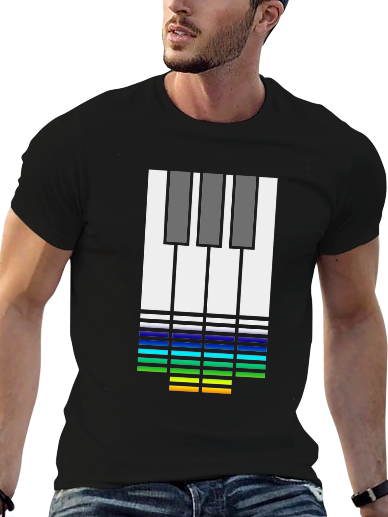 Music Lovers Tee: Piano Keys & Equalizer Black T-Shirt