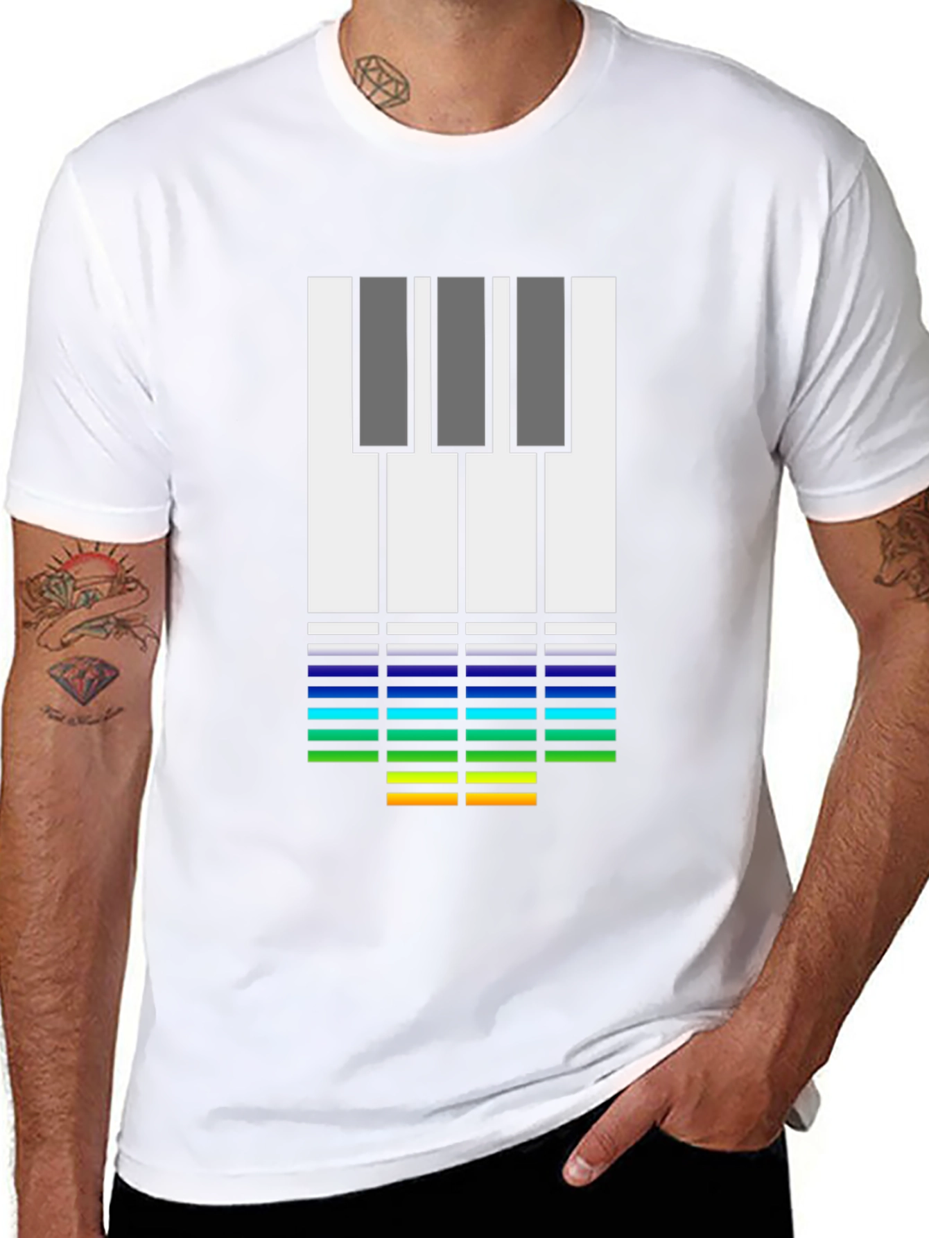 Music Lovers Tee: Piano Keys & Equalizer Black T-Shirt